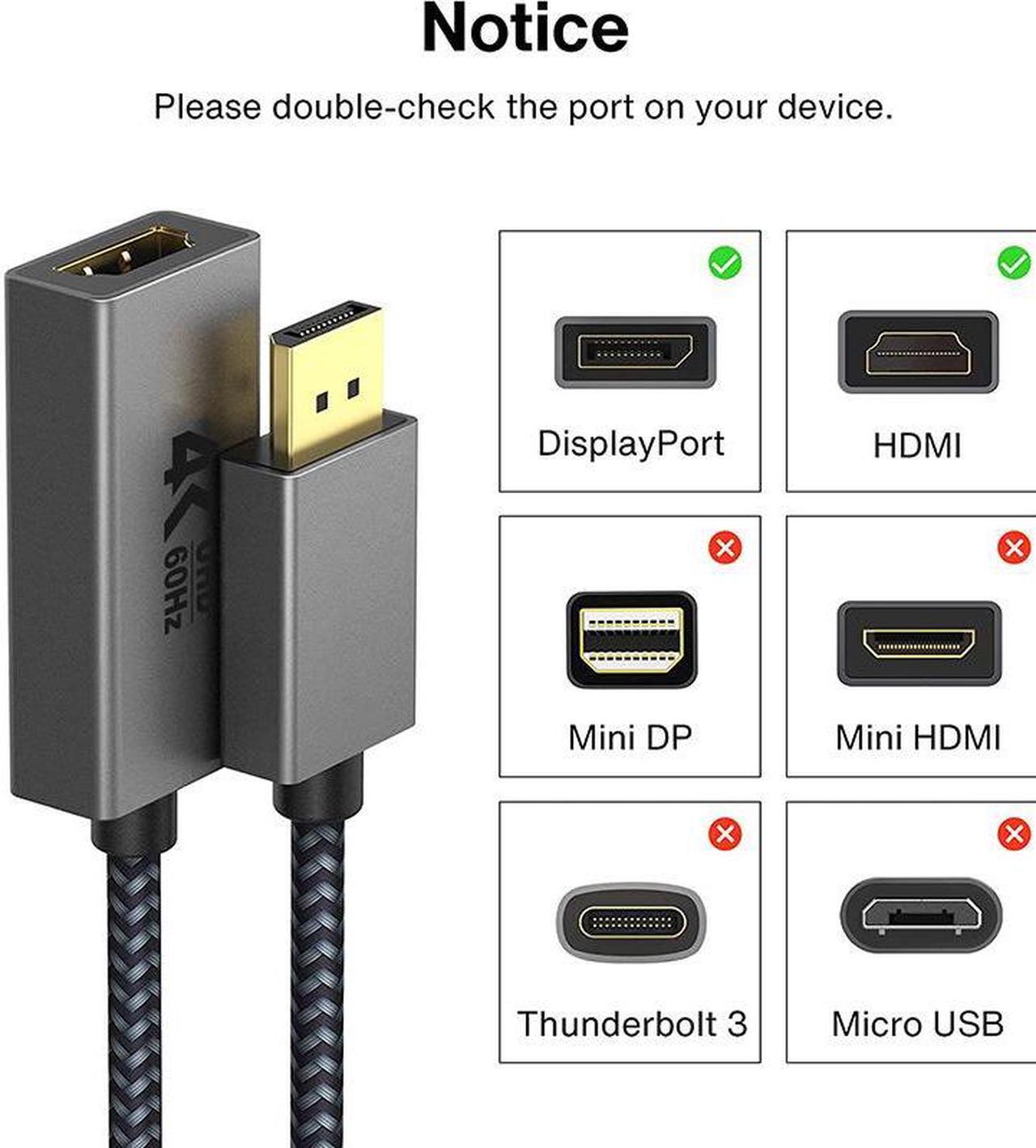 Alt view image 5 of 7 - Active DisplayPort to HDMI Adapter, 4K@60Hz Unidirectional DP to HDMI Adapter, [Updated New Model], Display Port to HDMI Compatible for HP, ThinkPad, AMD, NVIDIA, Desktop and More - Grey