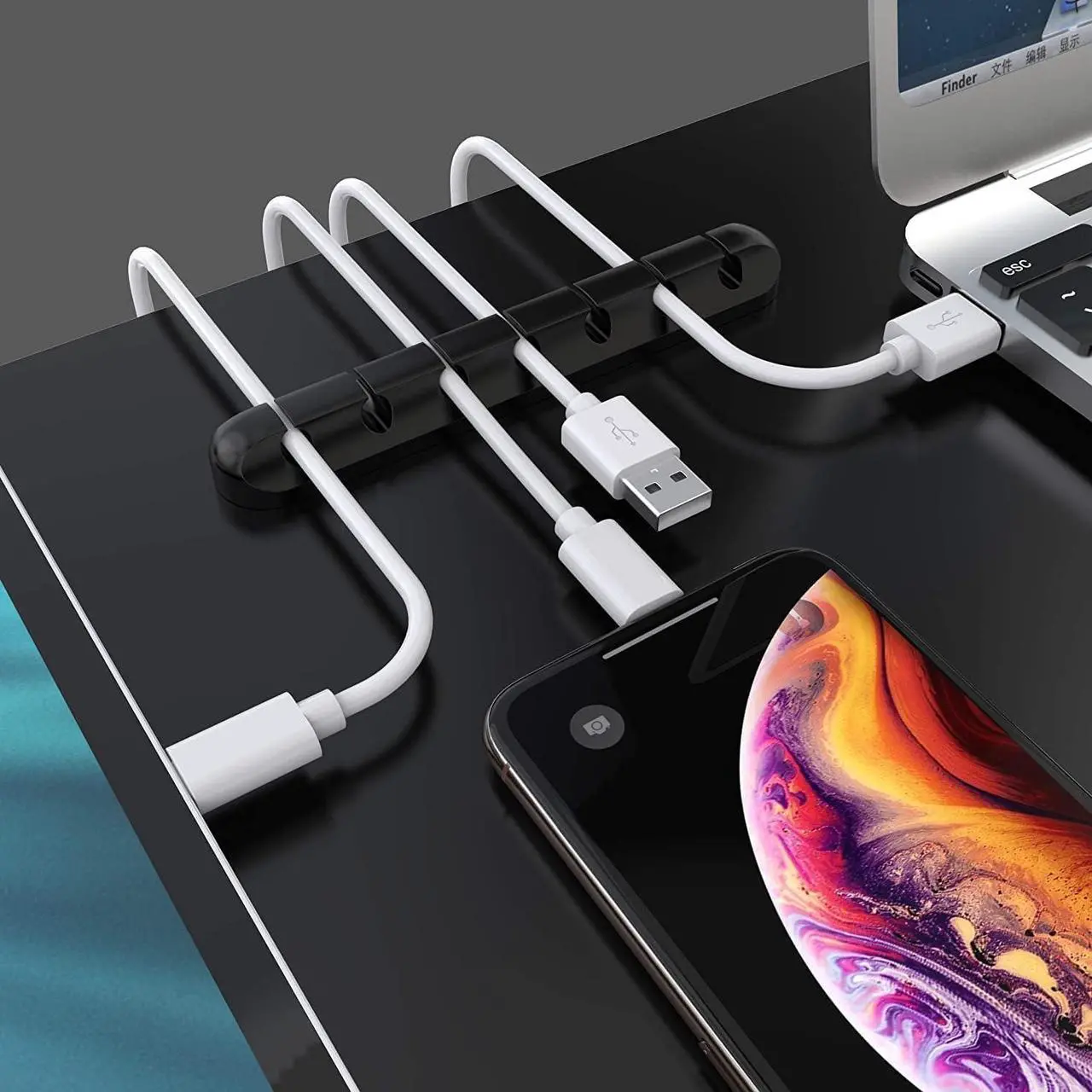 Alt view image 3 of 7 - Cable Holder Clips, 5-Pack Cable Management Cord Organizer Clips Self Adhesive for Desktop USB Charging Cable Nightstand Power Cord Mouse Cable Wire PC Office Home , 1 2 3 5 7 Slot 5 Pack Black