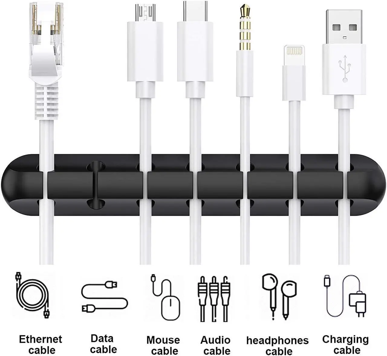 Alt view image 2 of 7 - Cable Holder Clips, 5-Pack Cable Management Cord Organizer Clips Self Adhesive for Desktop USB Charging Cable Nightstand Power Cord Mouse Cable Wire PC Office Home , 1 2 3 5 7 Slot 5 Pack Black