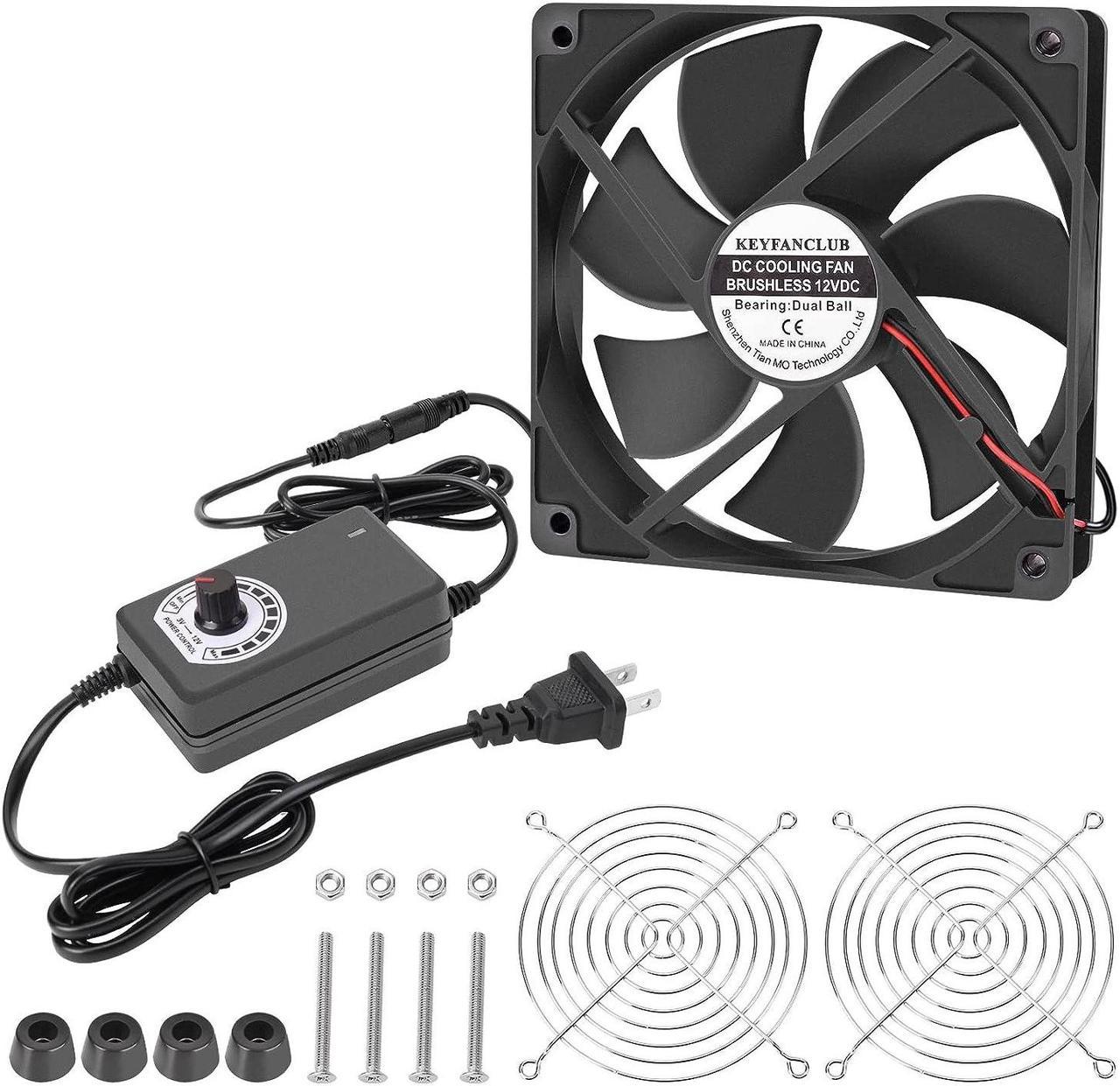 1X 120mm 12V Computer Fan with DC to AC 100V - 240V Speed Controller, Cooling for Window Cabinet Chassis Machine Server Workstation Refrigerator, Greenhouse