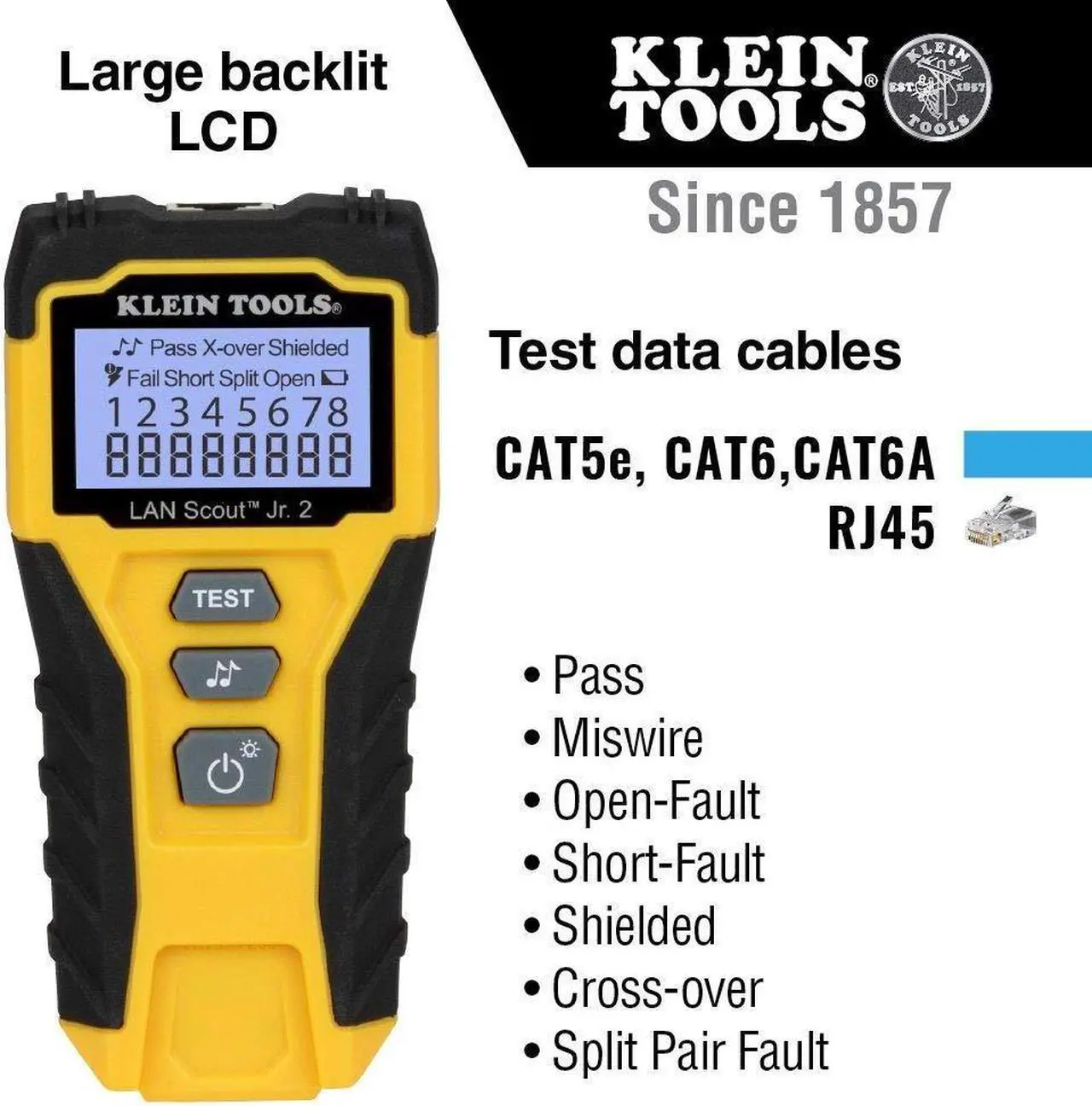 Alt view image 2 of 6 - Klein Tools VDV526-200 Cable Tester, LAN Scout Jr. 2 Ethernet Cable Tester for CAT 5e, CAT 6/6A Cables with RJ45 Connections