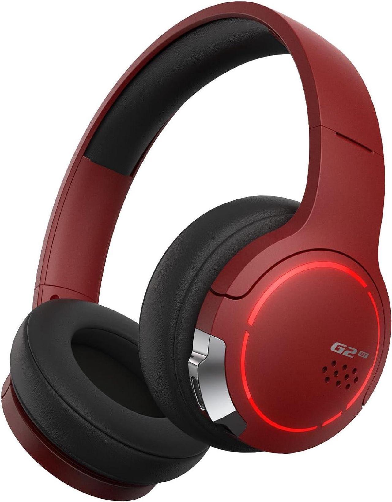 Edifier Gaming Headset, Bluetooth 5.2 Wireless Headphones with 40mm Driver, Deep Bass Stereo Sound, Lightweight Noise Cancelling Over Ear Headphones with Soft Earmuffs, RGB Light, Red