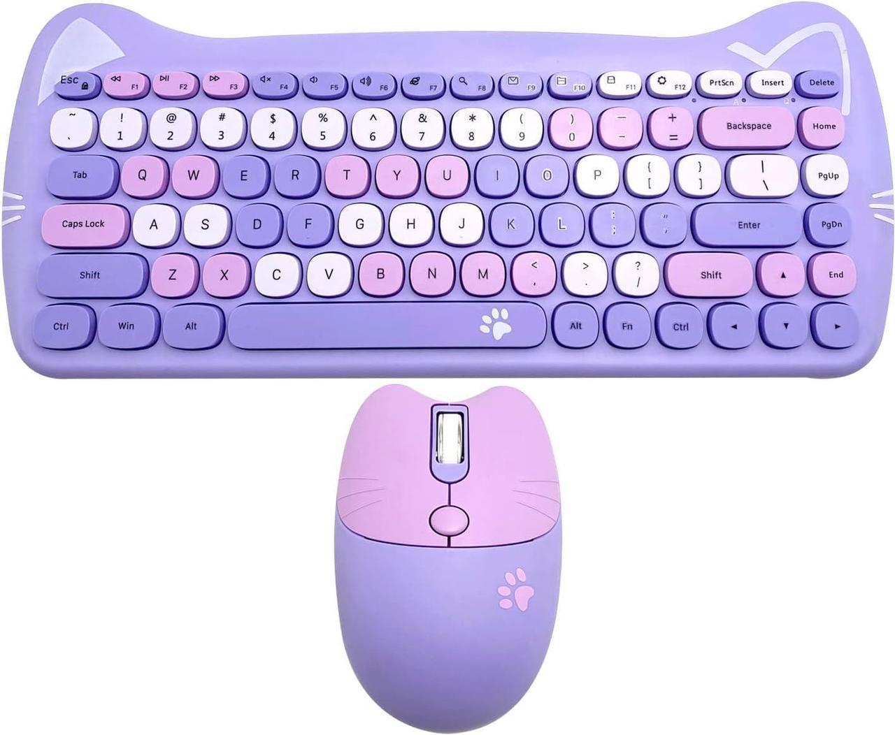 Wireless Mouse and Keyboard Set, Cute Cat Keyboard Mouse Combo for Girl Gift,2.4G Cordless Computer Mice with USB Receiver for Laptop PC MAC - Taro Purple