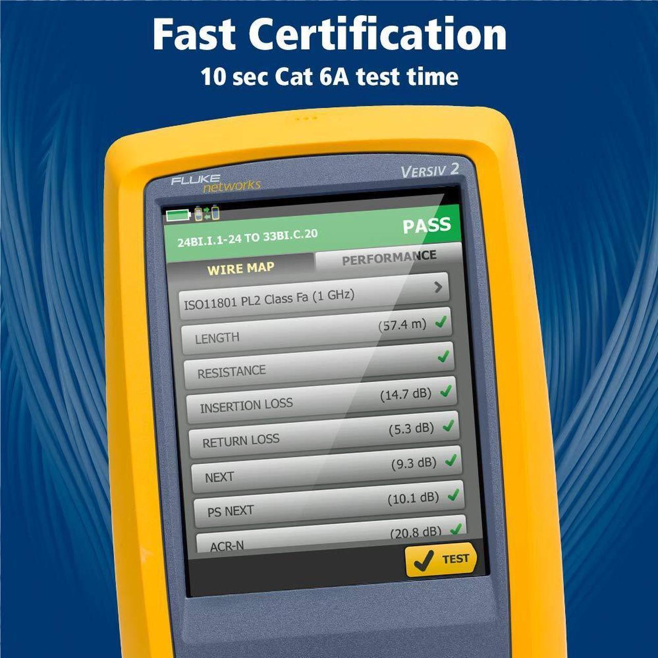 Alt view image 5 of 7 - Fluke Networks CableAnalyzer Copper Cable Certifier for Category 5, 5e, 6, & 6A Twisted-Pair Cabling, 1 GHz Range, Touchscreen, LinkWare Reporting, includes Permanent Link & Channel Adapters DSX2-5000
