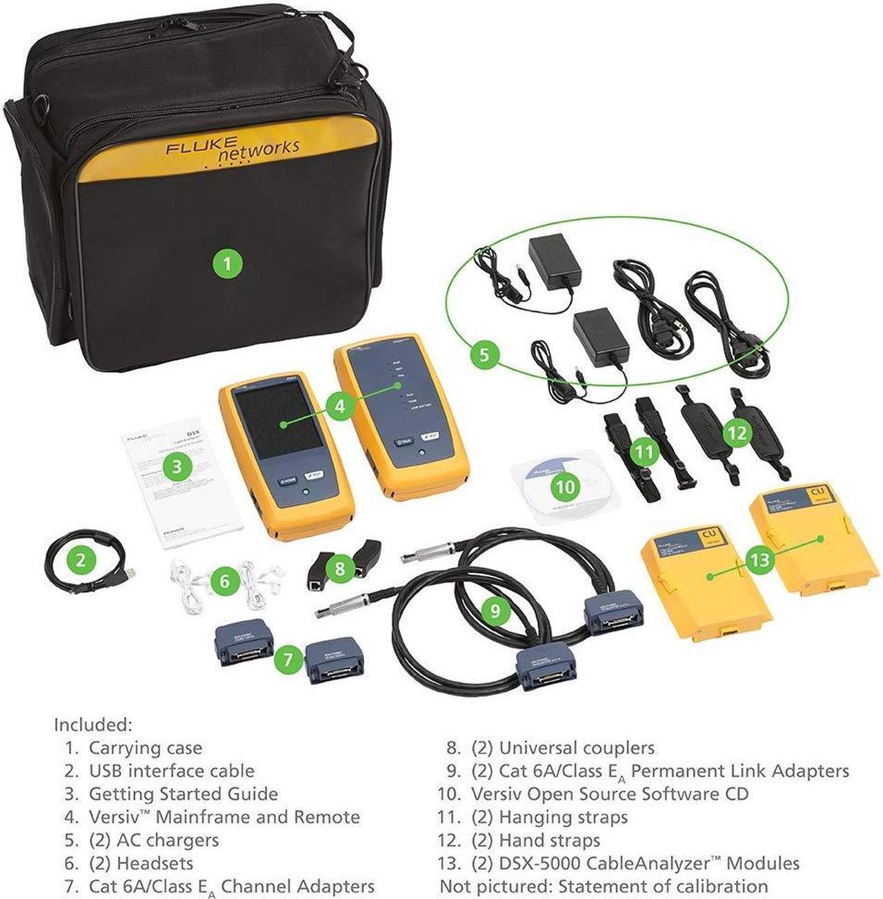 Alt view image 2 of 7 - Fluke Networks CableAnalyzer Copper Cable Certifier for Category 5, 5e, 6, & 6A Twisted-Pair Cabling, 1 GHz Range, Touchscreen, LinkWare Reporting, includes Permanent Link & Channel Adapters DSX2-5000