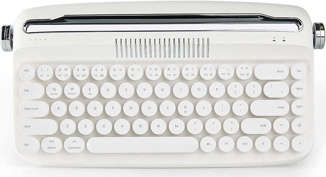 68 Keys Wireless Typewriter Keyboard, Retro Keyboard with Integrated Stand, USB-C/Bluetooth Keyboard with Cute Round Keycaps for Multi Device for Win/Mac - Snow White