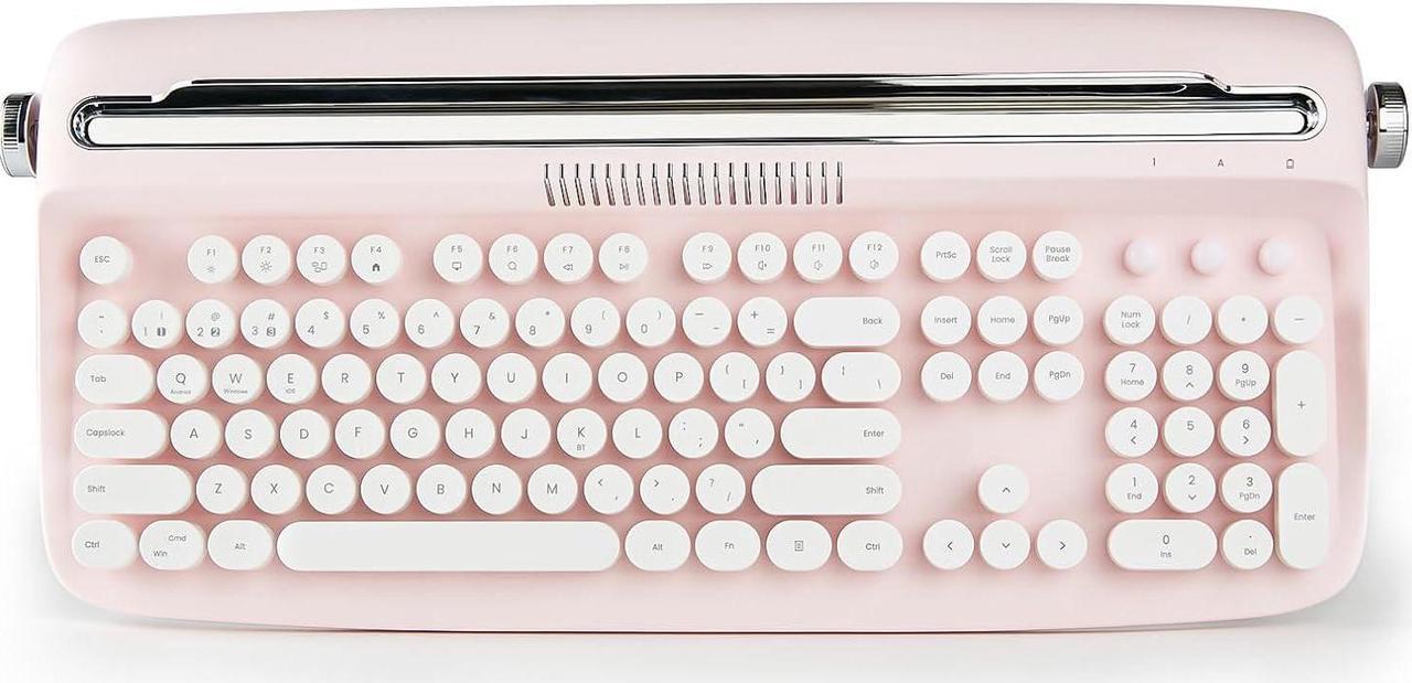 104 Keys Wireless Typewriter Keyboard, Retro Bluetooth Aesthetic Keyboard with Integrated Stand for Multi-Device - Baby Pink