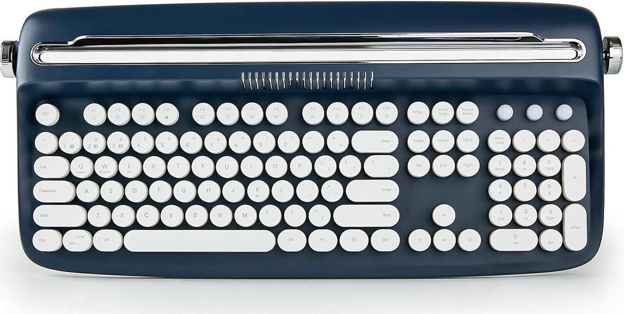 104 Keys Wireless Typewriter Keyboard, Retro Bluetooth Aesthetic Keyboard with Integrated Stand for Multi-Device - Blue