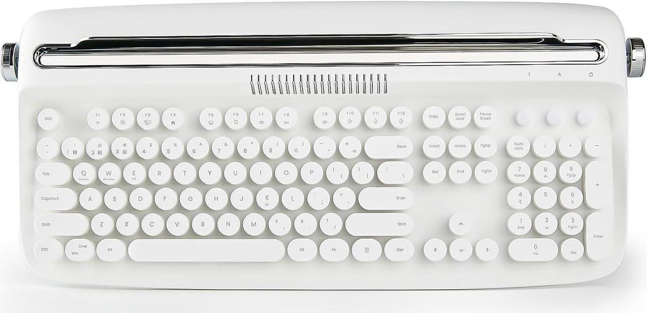 104 Keys Wireless Typewriter Keyboard, Retro Bluetooth Aesthetic Keyboard with Integrated Stand for Multi-Device - Snow White