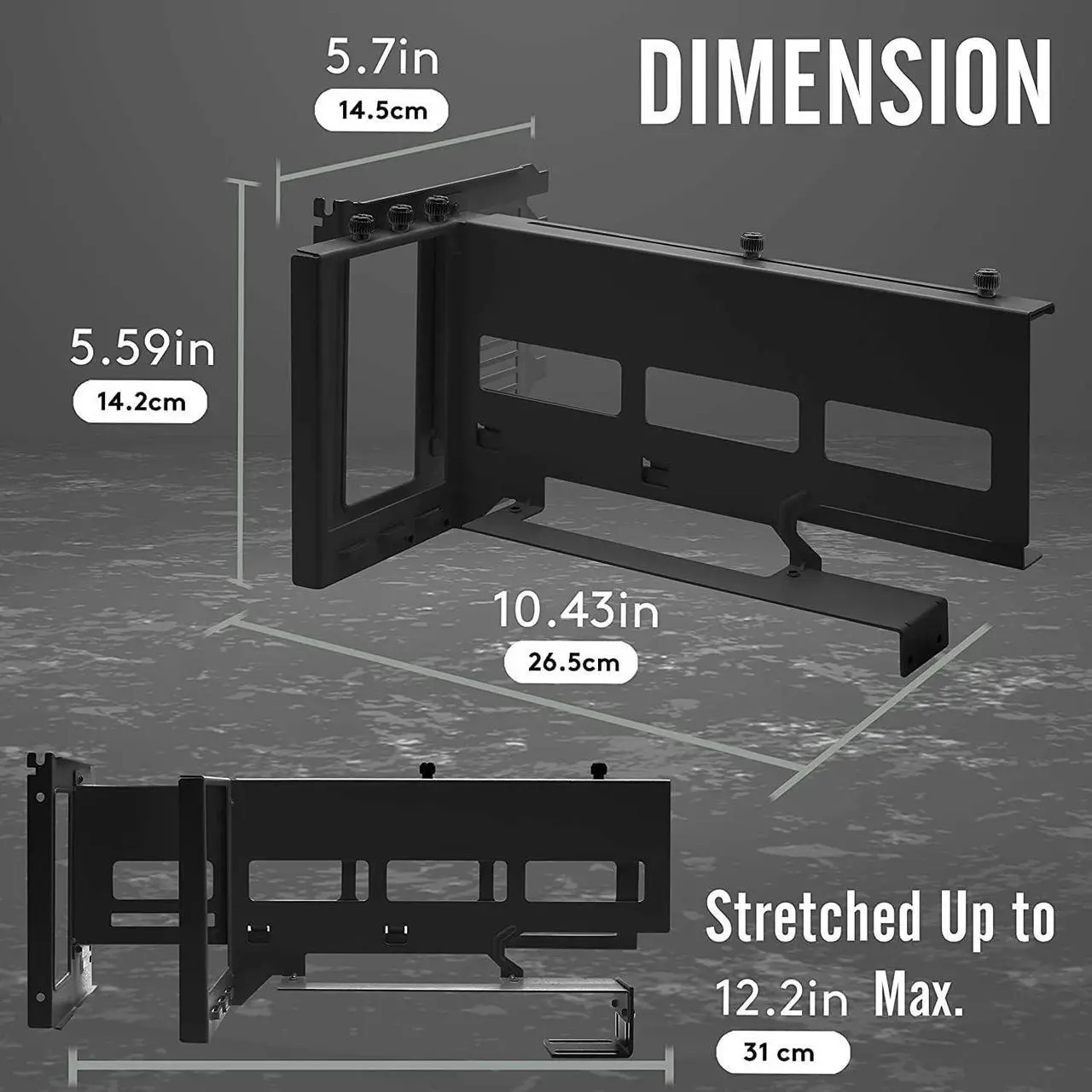 Alt view image 3 of 7 - Vertical PCIe 4.0 GPU Mount Bracket Graphic Card Holder with 5V 3 Pin ARGB LED Module, Video Card VGA Support Kit with PCIe 4.0 X16 Gen4 17cm/6.69in Riser Cable 90 Degree Right Angle (Black)