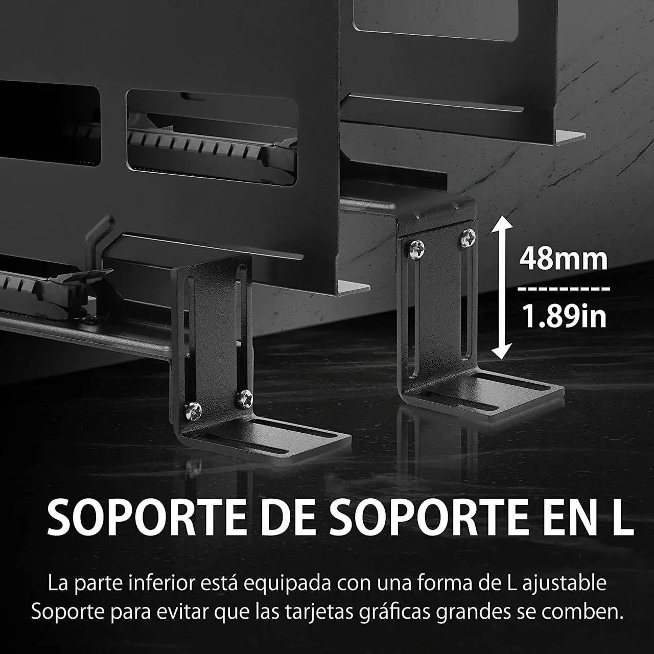 Alt view image 5 of 7 - Vertical PCIe 4.0 GPU Mount Bracket Graphic Card Holder with 5V 3 Pin ARGB LED Module, Video Card VGA Support Kit with PCIe 4.0 X16 Gen4 17cm/6.69in Riser Cable 90 Degree Right Angle (Black)