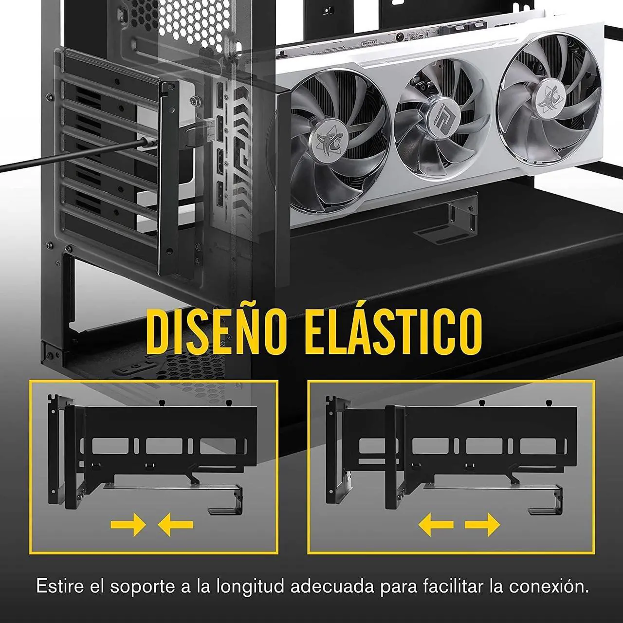 Alt view image 2 of 7 - Vertical PCIe 4.0 GPU Mount Bracket Graphic Card Holder with 5V 3 Pin ARGB LED Module, Video Card VGA Support Kit with PCIe 4.0 X16 Gen4 17cm/6.69in Riser Cable 90 Degree Right Angle (Black)