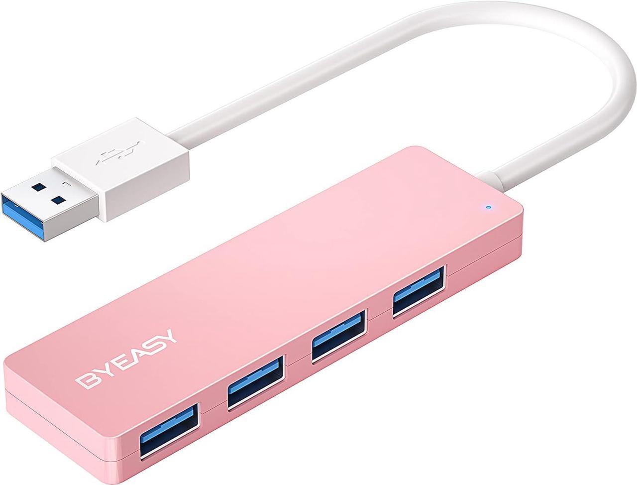 USB Hub,USB Splitter for Laptop,Multiport USB 3.0 Hub,Multi USB Port Expander,Fast Data Transfer 4 Port USB Hub Compatible with Windows PC, Mac, Printer, Mobile HDD - 0.8ft Pink