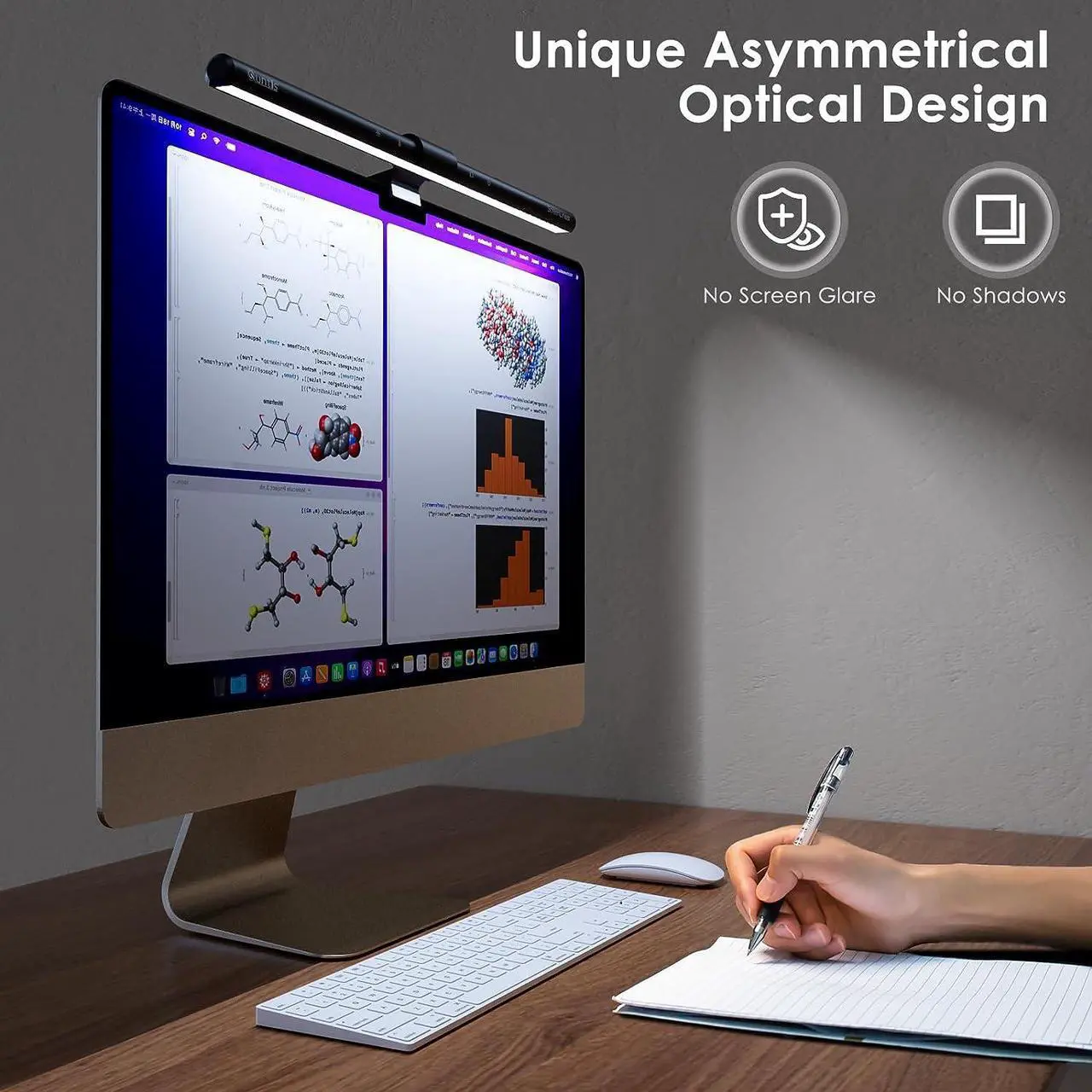 Alt view image 6 of 7 - Computer Monitor Lamp, Screen Monitor Light Bar for Eye Caring, e-Reading LED Task Lamp with Auto-Dimming & Stepless Hue Adjustment, Touch Control, No Screen Glare Space Saving Home Office Lamp