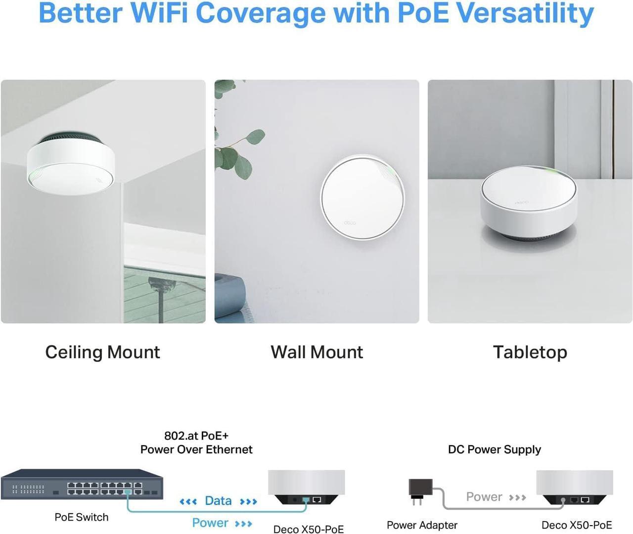 Alt view image 4 of 7 - TP-Link Deco AX3000 PoE Mesh WiFi(Deco X50-PoE), Ceiling/Wall-Mountable WiFi 6 Mesh, Replacing WiFi Router, Access Point and Range Extender, PoE-Powered, 2 PoE Ports(1 x 2.5G, 1 x Gigabit), 3-Pack
