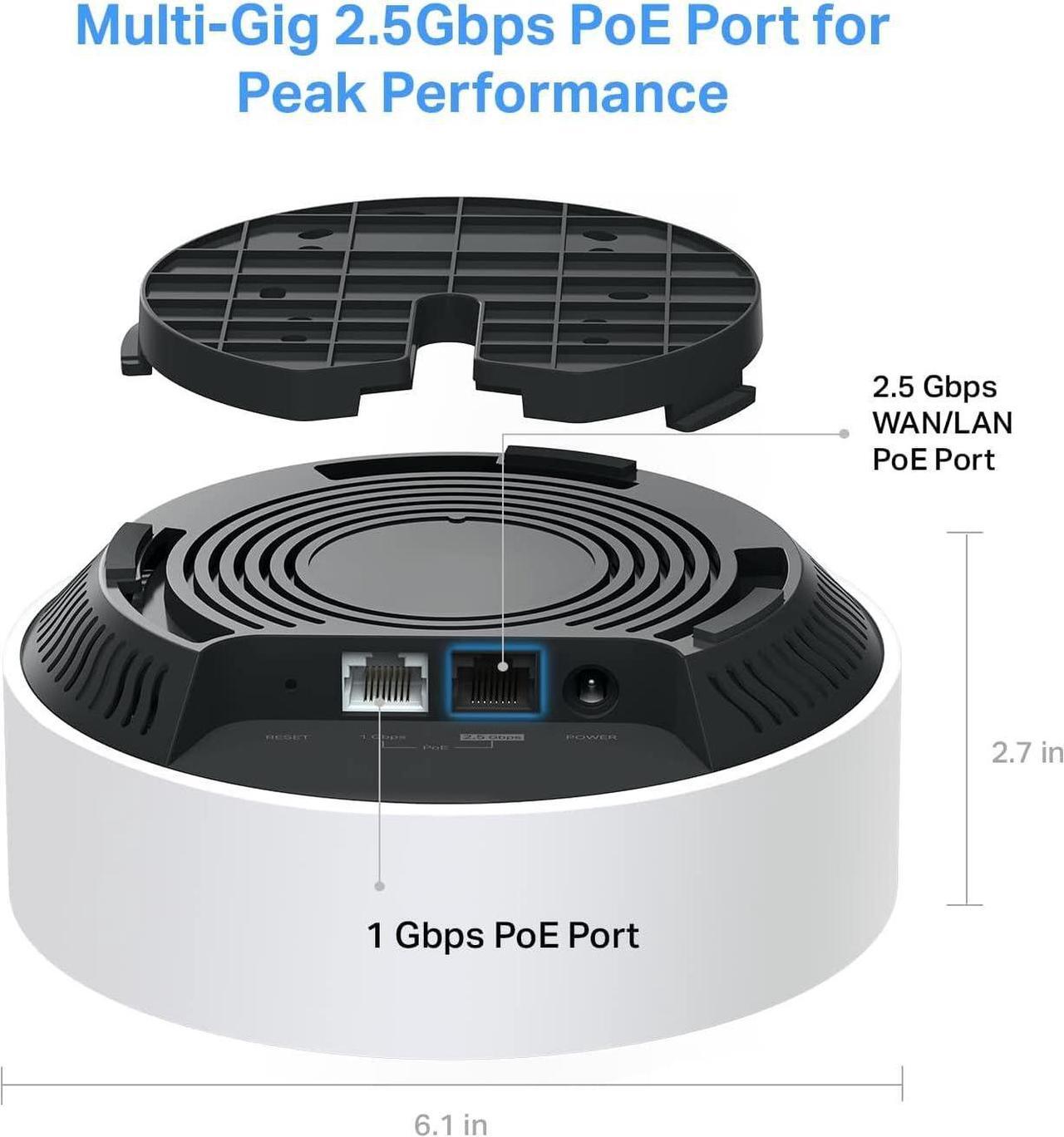 Alt view image 3 of 7 - TP-Link Deco AX3000 PoE Mesh WiFi(Deco X50-PoE), Ceiling/Wall-Mountable WiFi 6 Mesh, Replacing WiFi Router, Access Point and Range Extender, PoE-Powered, 2 PoE Ports(1 x 2.5G, 1 x Gigabit), 3-Pack