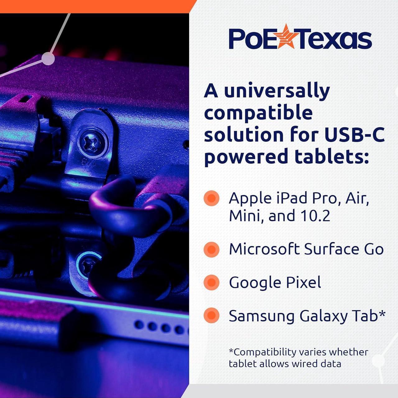 Alt view image 4 of 7 - Gigabit PoE+ (802.3at) to USB-C 3.0 Power + Data Delivery w/ 25 Watt Output - Power over Ethernet Active PoE Adapter to USB-C for iPad Pro 12.9, Surface Go, Galaxy Tab for POS, Kiosks & More