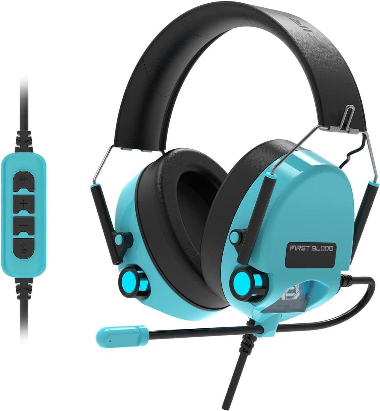 Amber Blue Wired Gaming Headset 7.1 Surround Sound - 50mm Driver | Foldable Memory Foam Ear Pads | Multifunction Controller | 7 Color Led Over Ear Noise Cancelling Headphones