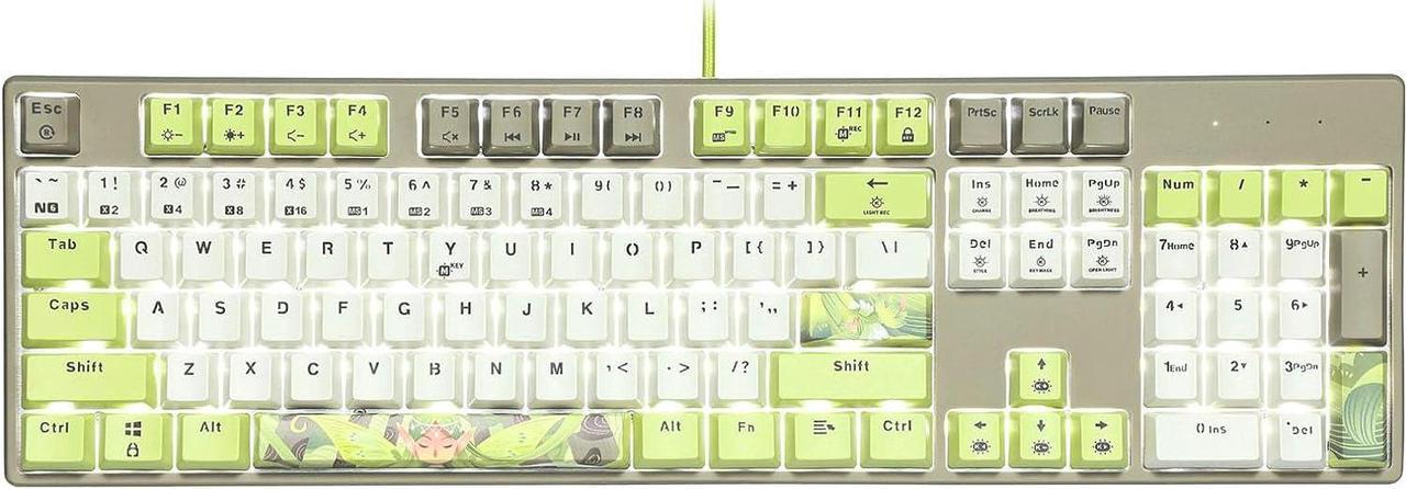 Elf Themed Mechanical Gaming Keyboard, 104 Keys Full Size Wired Computer Keyboard, White Backlit Gaming Keyboard, Hot Swappable Kailh Rose Red Box Switches, PBT Keycaps