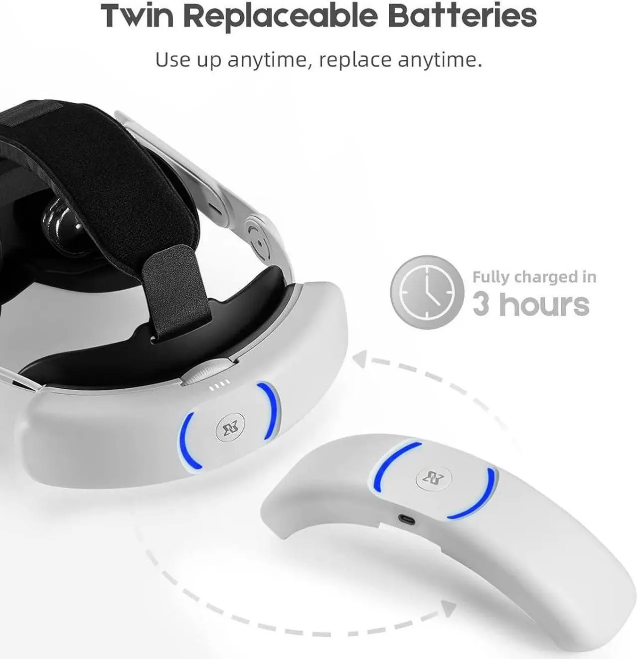 Alt view image 2 of 6 - Head Strap with Magnetic Battery Pack for Quest 3, Dual Replaceable Battery Combo(2x8000mAh) with Magnetic Charging Dock, Adjustable Design Elite Strap VR Accessories (Battery Strap for Quest 3)
