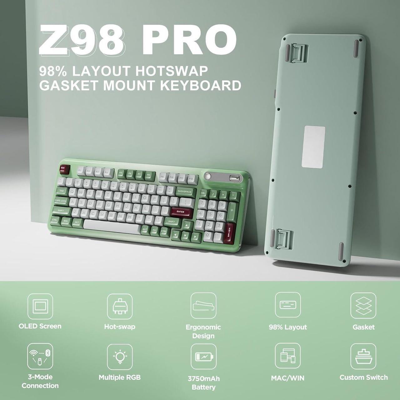 Alt view image 2 of 7 - Mechanical Keyboard, Hot Swap Gasket Wireless Gaming Keyboard with Knob OLED Smart Display, Wireless/Bluetooth/USB-C Wired for Win/Mac (Tactile Switch, Green)