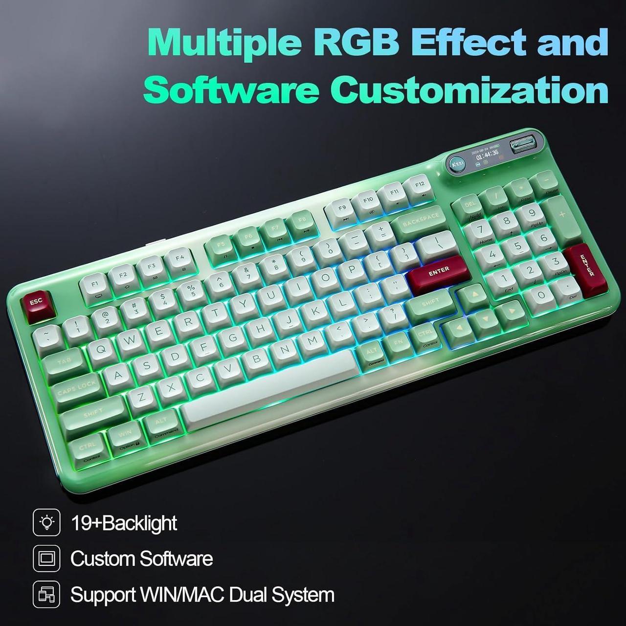 Alt view image 7 of 7 - Mechanical Keyboard, Hot Swap Gasket Wireless Gaming Keyboard with Knob OLED Smart Display, Wireless/Bluetooth/USB-C Wired for Win/Mac (Tactile Switch, Green)