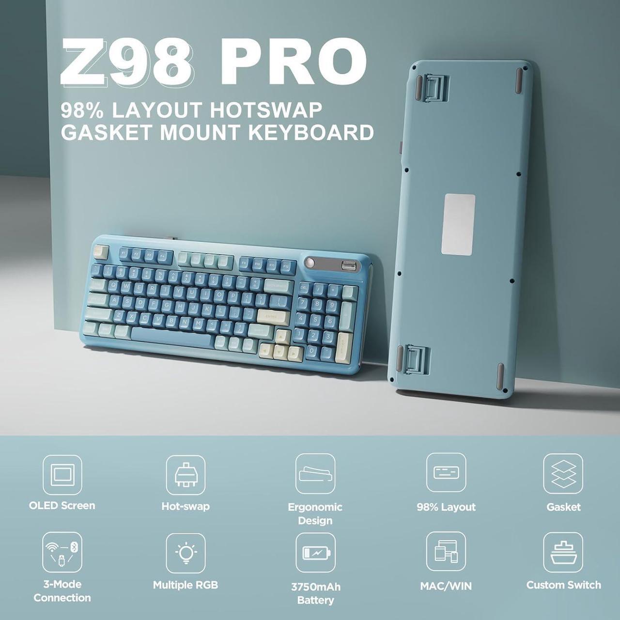 Alt view image 2 of 7 - Mechanical Keyboard, Hot Swap Gasket Wireless Gaming Keyboard with Knob OLED Smart Display, Wireless/Bluetooth/USB-C Wired for Win/Mac (Linear Switch, Blue)