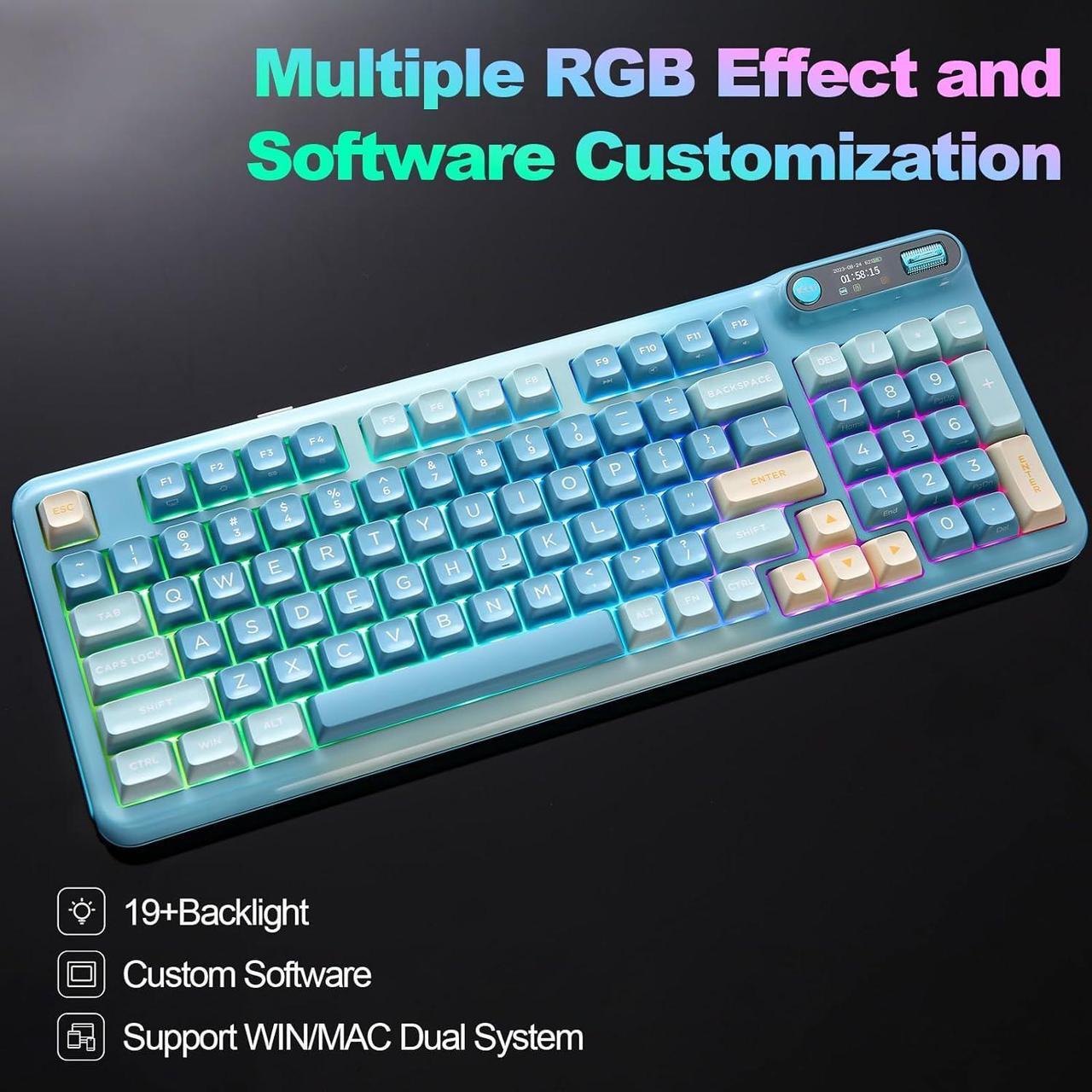 Alt view image 7 of 7 - Mechanical Keyboard, Hot Swap Gasket Wireless Gaming Keyboard with Knob OLED Smart Display, Wireless/Bluetooth/USB-C Wired for Win/Mac (Linear Switch, Blue)
