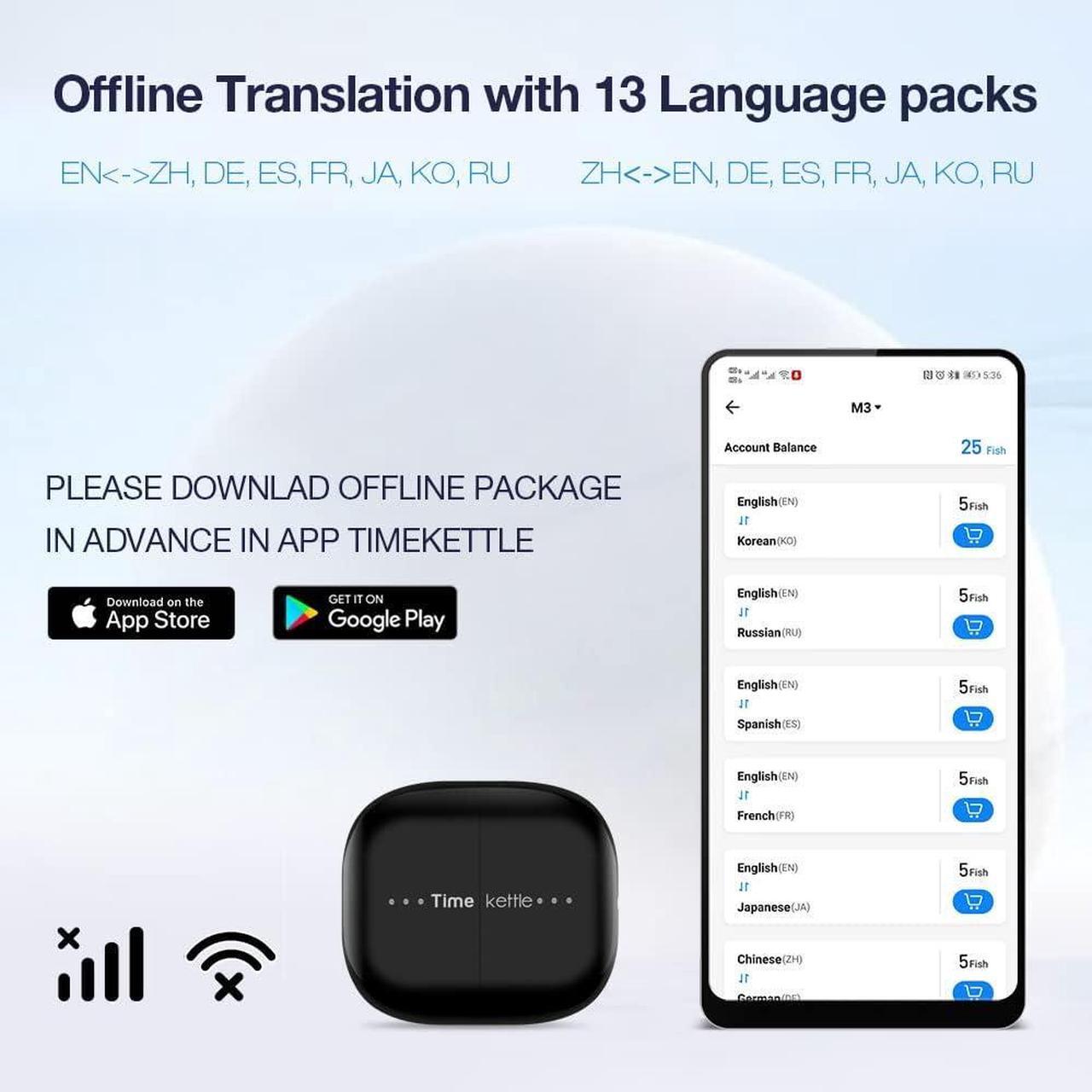 Alt view image 5 of 6 - Timekettle M3 Language Translator Earbuds, Two-Way Translator Device with APP for 40 Languages & 93 Accents Online, Offline Translator for Exploring Expat Life Freely, Compatible with iOS & Android