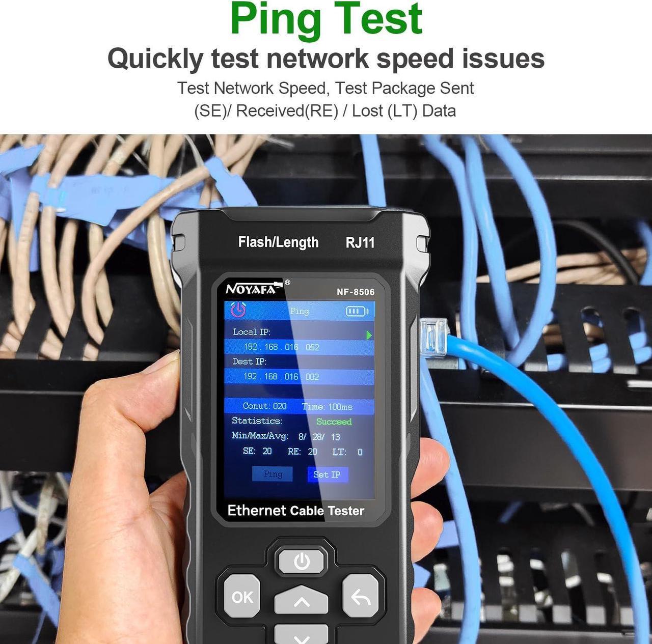 Alt view image 3 of 7 - Network Cable Tester with IP Scanner, TDR CAT5 CAT6 Ethernet Cable Tester, PoE PingTest, Network Rate Test, Port Flashing, Network Tester Cable Toner for RJ11 RJ45 Ethernet LAN