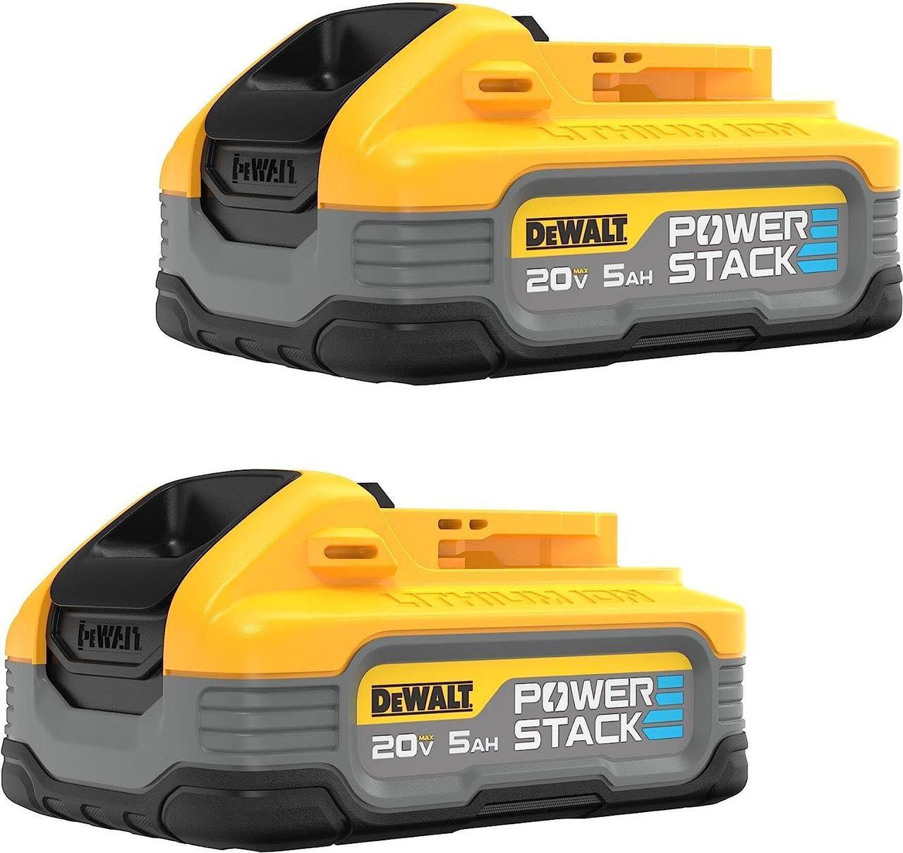 Main image of DEWALT Powerstack 20V MAX Battery, Rechargeable, 5Ah, Lithium Ion, 2-Pack DCBP520-2