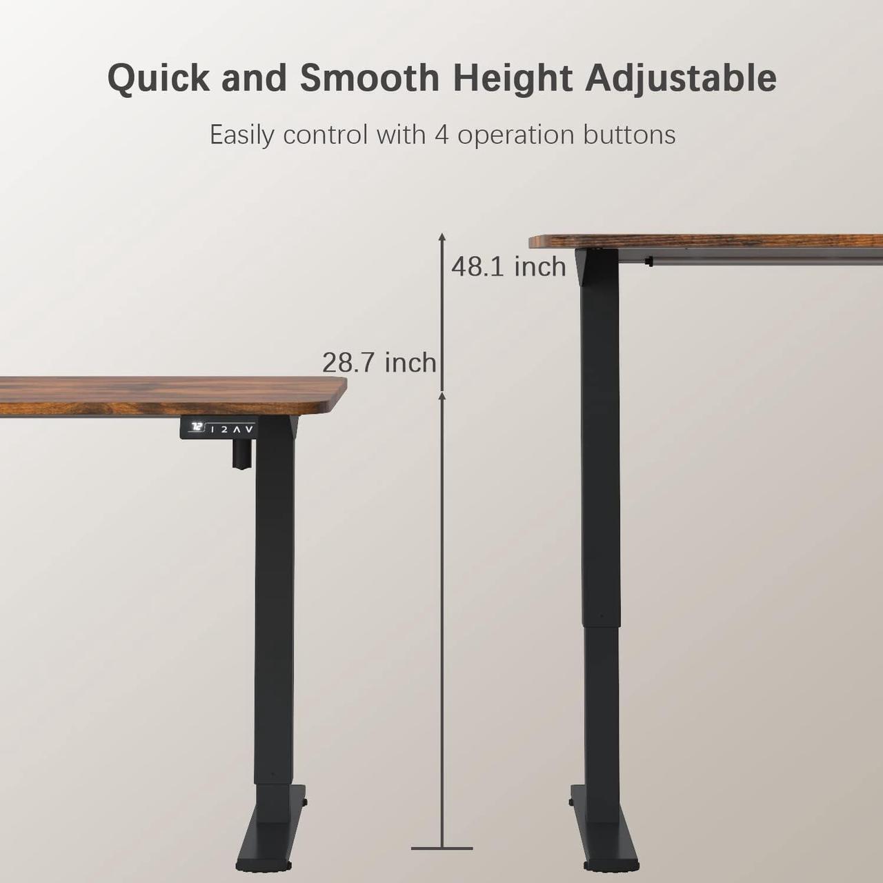 Alt view image 3 of 7 - 63" Electric Height Adjustable Standing Desk Large 63 x 24 Inches Sit Stand Up Desk Home Office Computer Desk Memory Preset with T-Shaped Metal Bracket,Brown