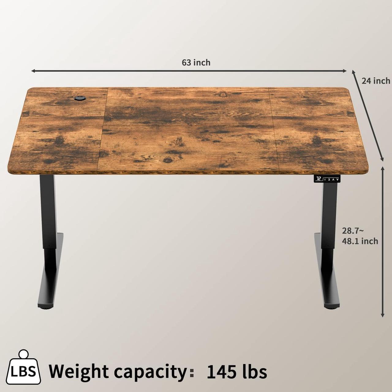Alt view image 7 of 7 - 63" Electric Height Adjustable Standing Desk Large 63 x 24 Inches Sit Stand Up Desk Home Office Computer Desk Memory Preset with T-Shaped Metal Bracket,Brown