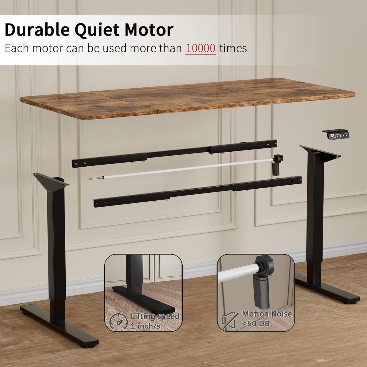 Alt view image 6 of 7 - 63" Electric Height Adjustable Standing Desk Large 63 x 24 Inches Sit Stand Up Desk Home Office Computer Desk Memory Preset with T-Shaped Metal Bracket,Brown