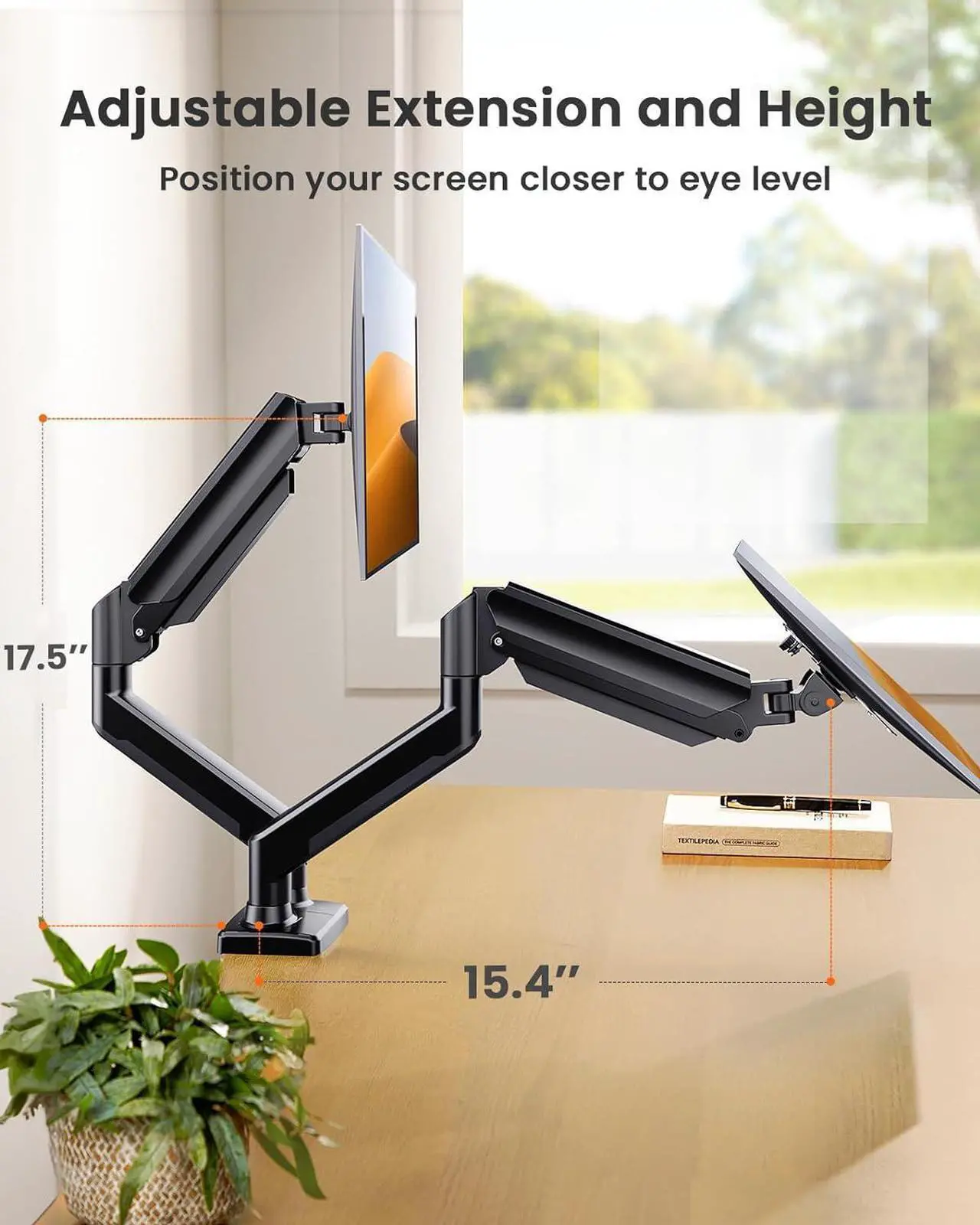 Alt view image 5 of 7 - Dual Monitor Mount for 1732 Screens, Max 22 lbs Each Arm, Adjustable Dual Monitor Stand, Sturdy Dual Monitor Arm with 180° Swivel, Tilt, 360° Rotation for Home and Office, VESA 75/100mm