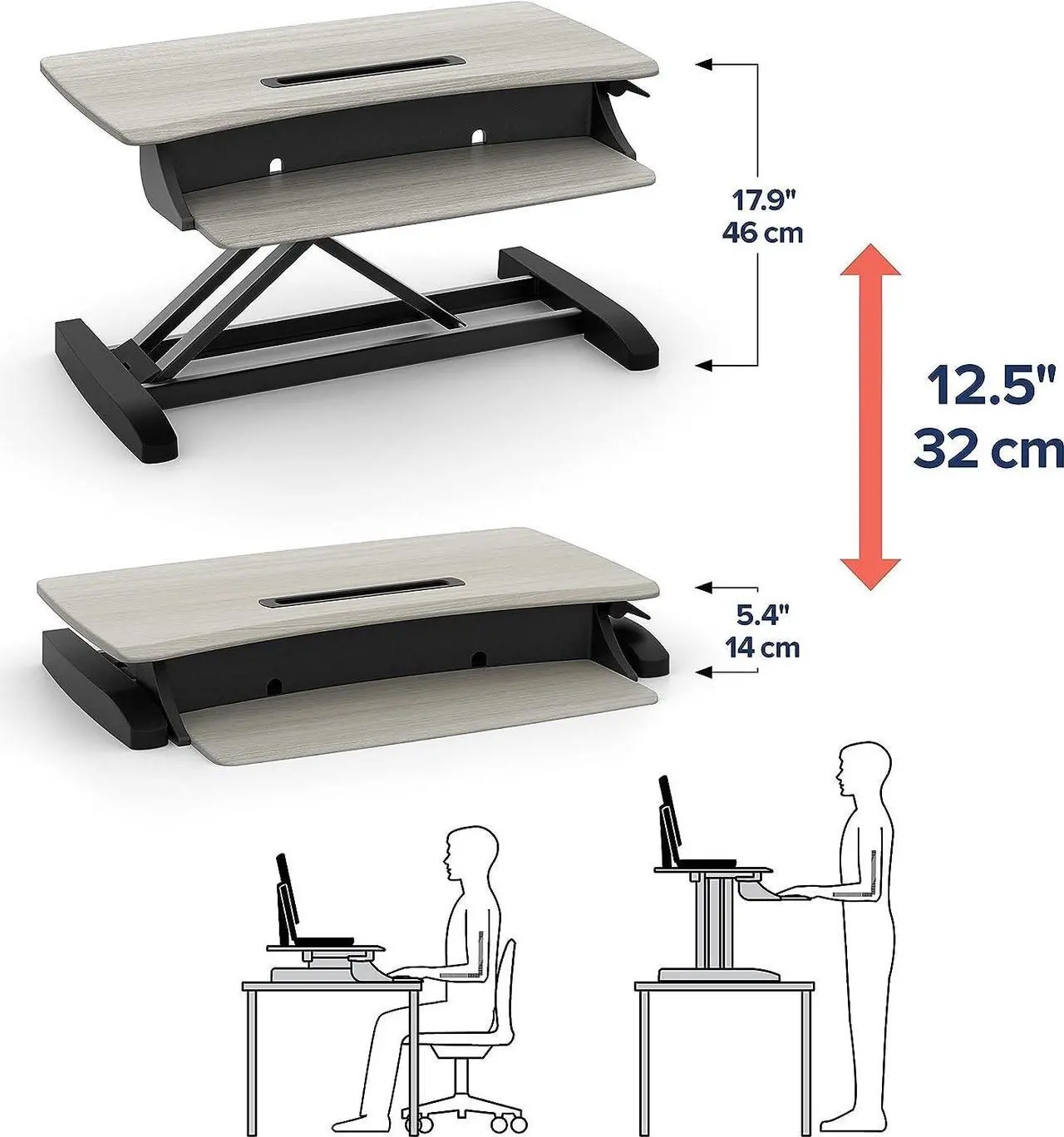 Alt view image 4 of 5 - Ergotron WorkFit-Z Mini Small Standing Desk Converter, Laptop Sit Stand Desk Riser for Tabletops and Home Office  31 Inch Width, Grey Woodgrain