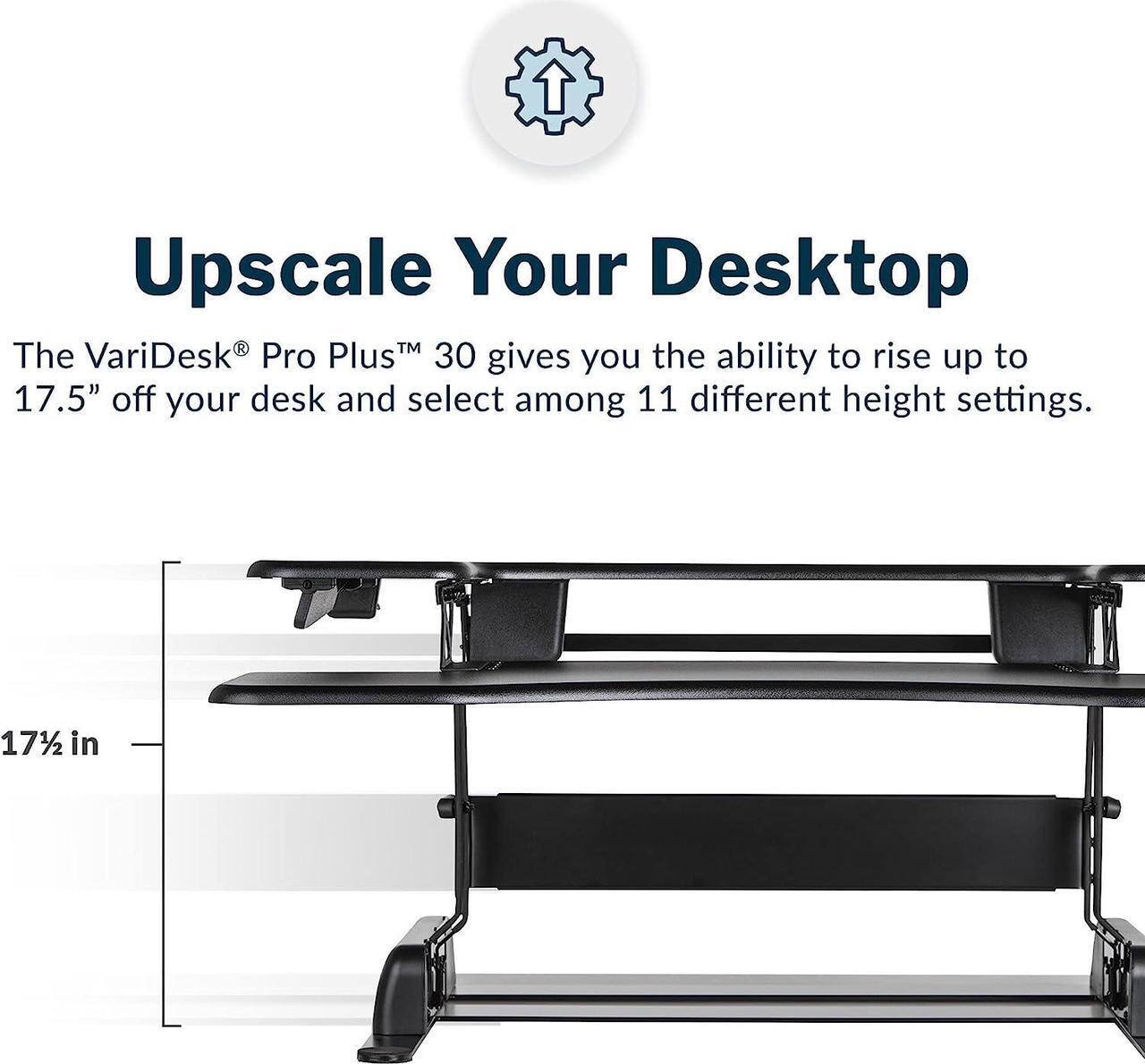 Alt view image 2 of 5 - VariDesk Pro Plus 30 - Height Adjustable Standing Desk Converter for Home Office - Sit to Stand Desk with 11 Height Settings, Spring-Assisted Lift, and Weighted Base - Fully Assembled, Black