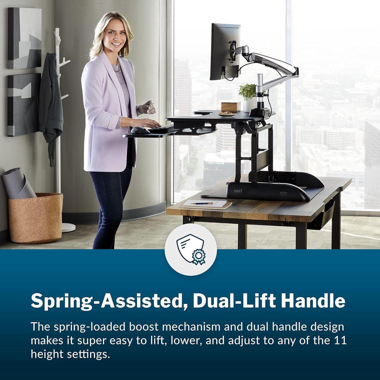 Alt view image 4 of 5 - VariDesk Pro Plus 30 - Height Adjustable Standing Desk Converter for Home Office - Sit to Stand Desk with 11 Height Settings, Spring-Assisted Lift, and Weighted Base - Fully Assembled, Black