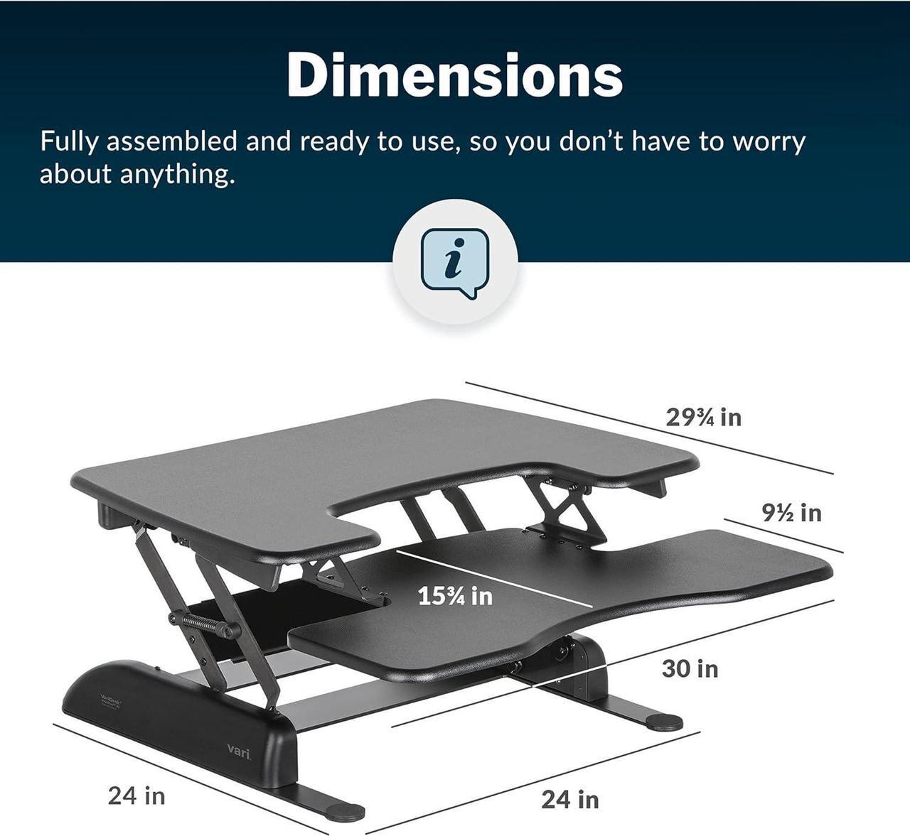 Alt view image 5 of 5 - VariDesk Pro Plus 30 - Height Adjustable Standing Desk Converter for Home Office - Sit to Stand Desk with 11 Height Settings, Spring-Assisted Lift, and Weighted Base - Fully Assembled, Black