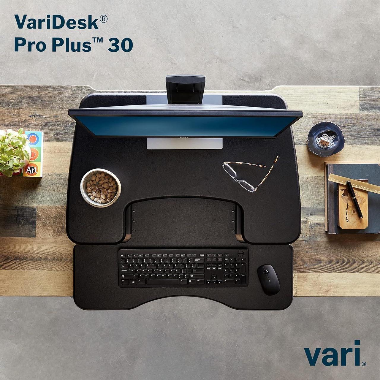 Alt view image 3 of 5 - VariDesk Pro Plus 30 - Height Adjustable Standing Desk Converter for Home Office - Sit to Stand Desk with 11 Height Settings, Spring-Assisted Lift, and Weighted Base - Fully Assembled, Black