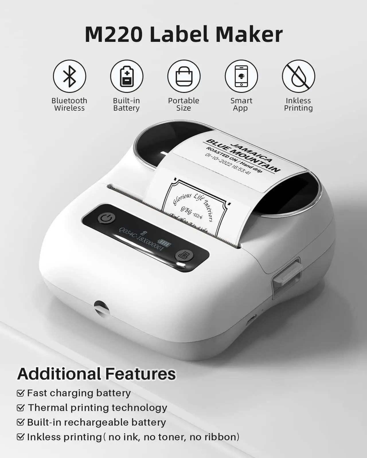 Alt view image 2 of 6 - Label Maker 3.14 Inch Bluetooth Portable Thermal Label Printer for Barcode, Address, Labeling, Mailing, File Folder Label, Easy to Use, Support Phone&PC, With 3 Coiled Label