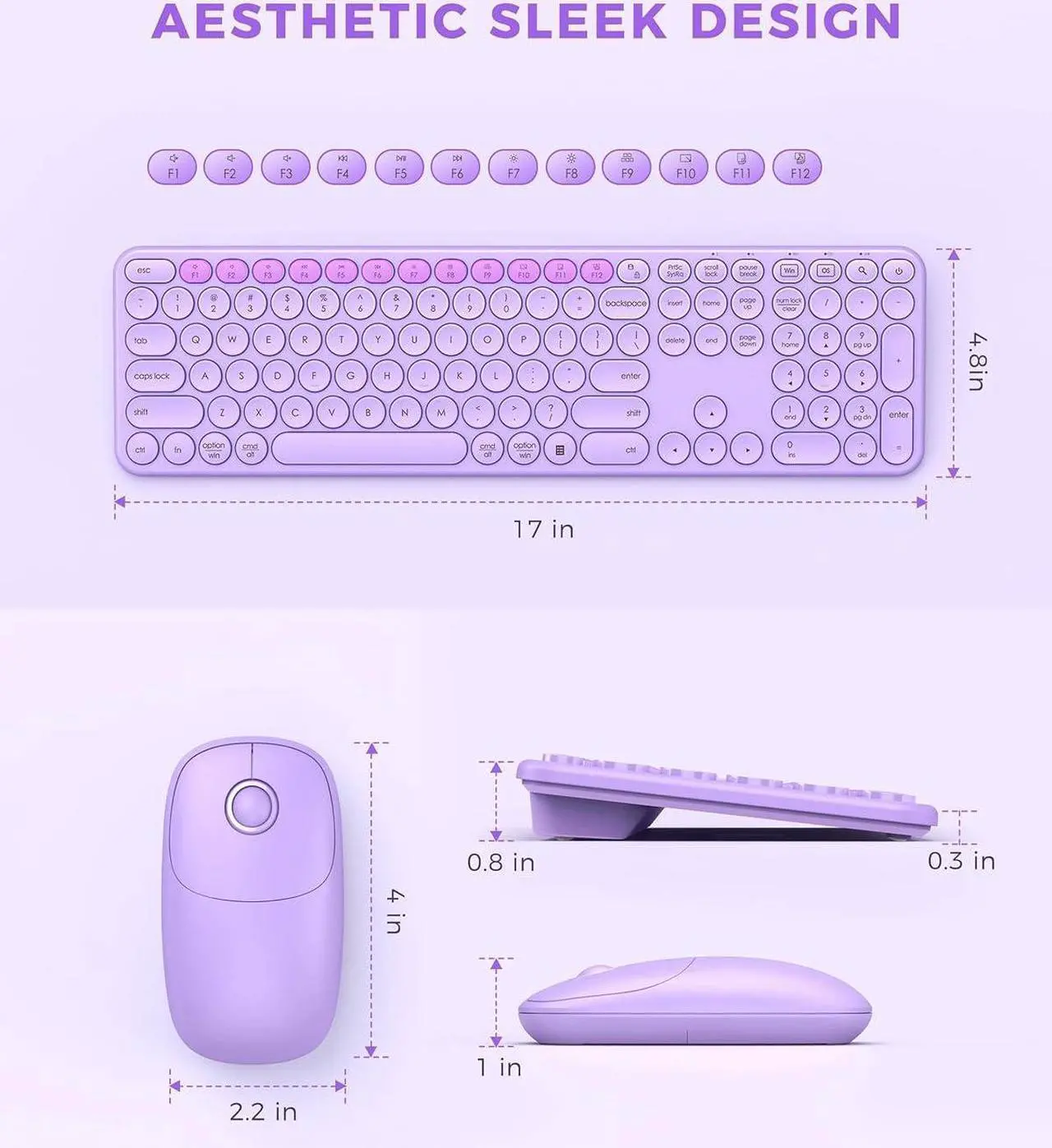 Alt view image 6 of 7 - Keyboard and Mouse Set ,Cute Wireless Keyboard and Mouse with USB and Type C Receiver, Full Size Cordless Purple Wireless Keyboard for Mac and Windows, Laptop, PC (Purple)