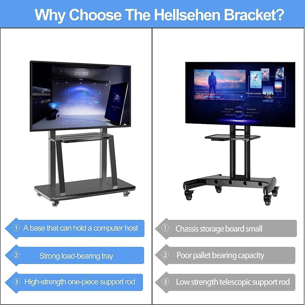 Alt view image 2 of 7 - Mobile TV Stand,Rolling TVs Cart on Wheels Height Adjustable Heavy-Duty Floor Stand Base for 32 -70 Inch LCD LED OLED Flat Panel Screens Smartboard Movable Holds up to 100lbs with Shelf