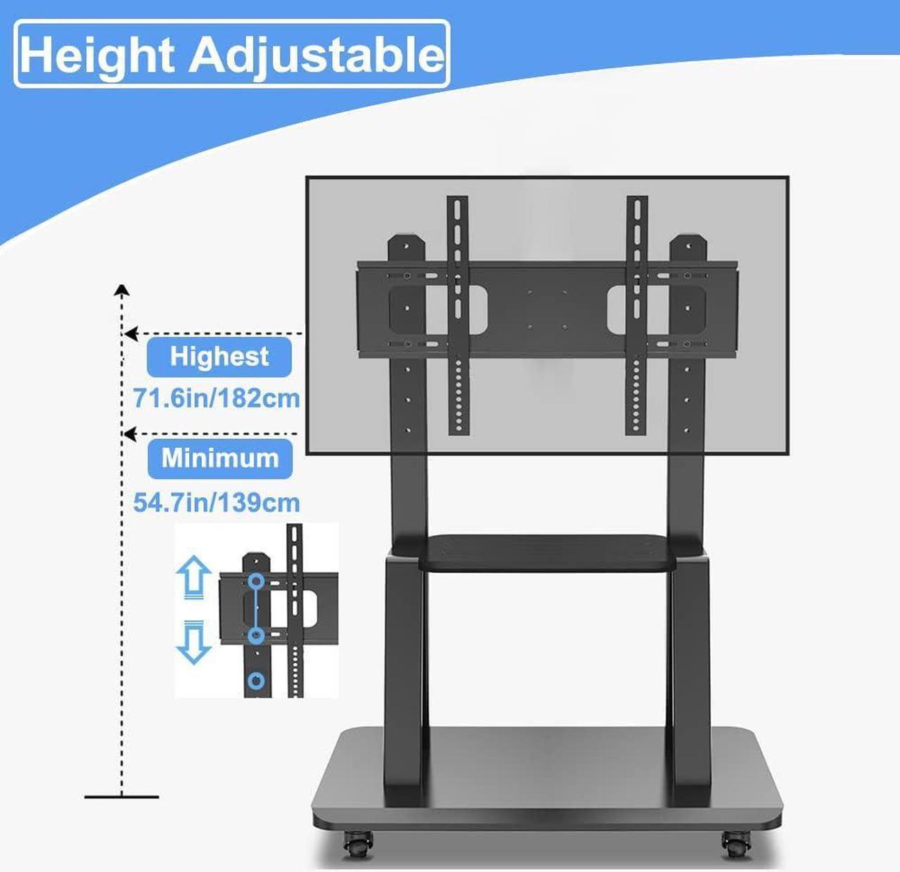 Alt view image 6 of 7 - Mobile TV Stand,Rolling TVs Cart on Wheels Height Adjustable Heavy-Duty Floor Stand Base for 32 -70 Inch LCD LED OLED Flat Panel Screens Smartboard Movable Holds up to 100lbs with Shelf