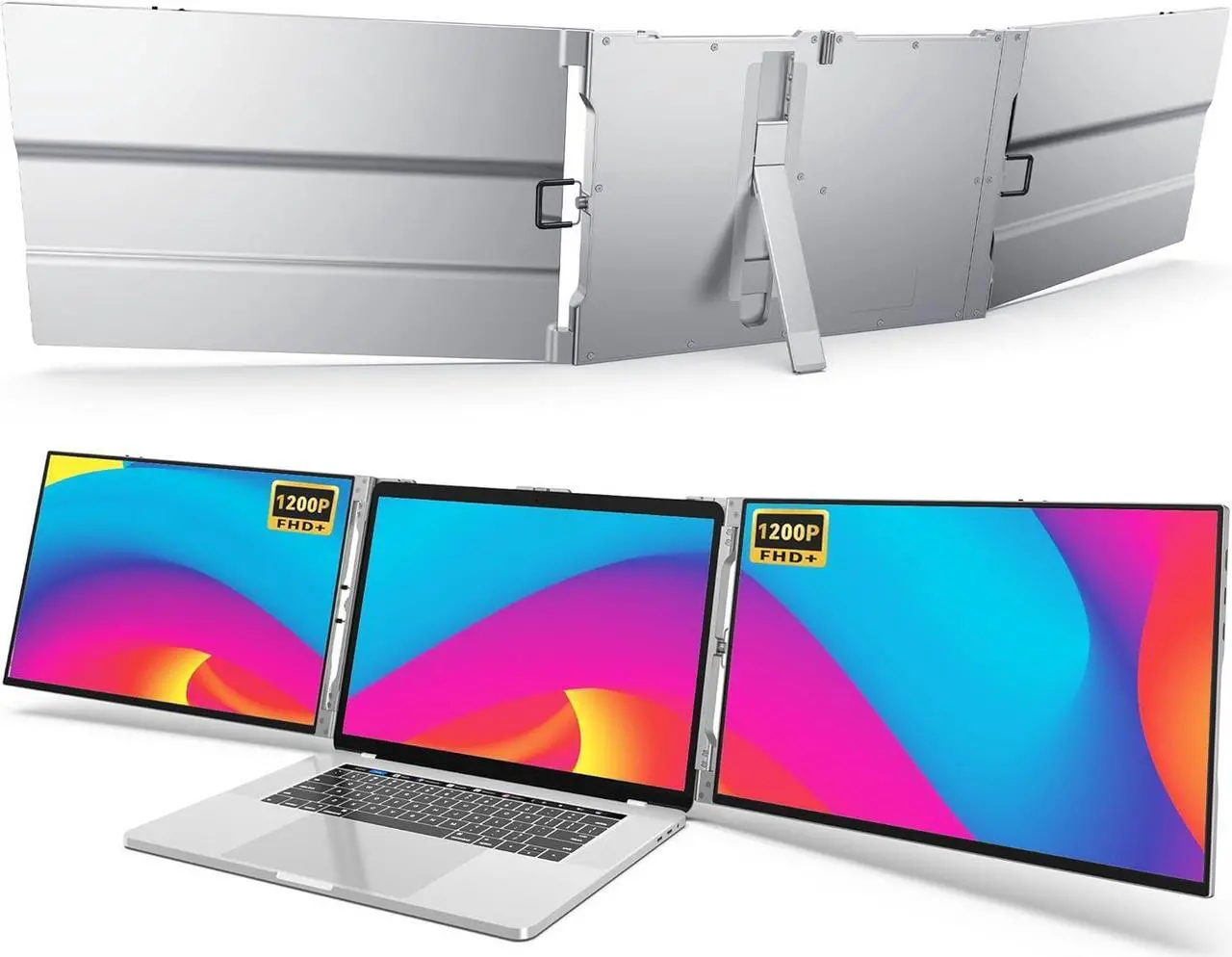 Main image of Triple Portable Monitor for 13-16" Laptop, Aluminum Alloy 1200P 14inch Tri-Screen Monitor Extender with HDMI & USB-C Ports,Compatible with Mac & Windows