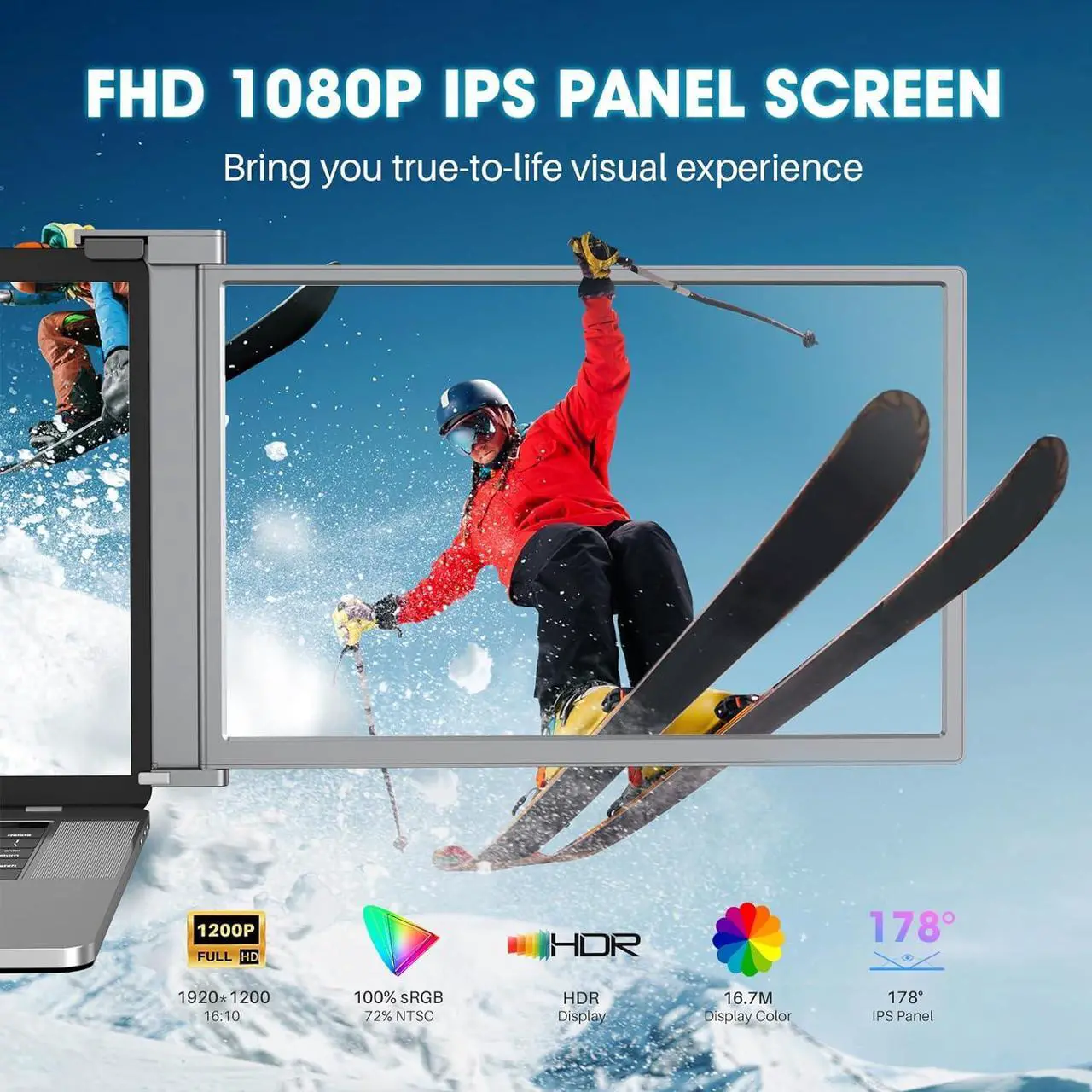 Alt view image 4 of 7 - Triple Portable Monitor for Laptop, 14" FHD 1920 * 1200P 16:10 Dual Monitor IPS Panel, Business Laptop Screen Extenders Mobile Workstation, Compatible with 15-17.3" Wins/Mac System Laptop