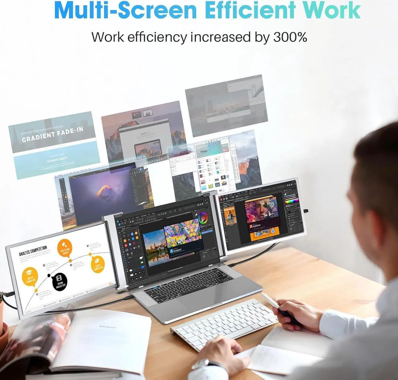 Alt view image 2 of 7 - Triple Portable Monitor for Laptop, 14" FHD 1920 * 1200P 16:10 Dual Monitor IPS Panel, Business Laptop Screen Extenders Mobile Workstation, Compatible with 15-17.3" Wins/Mac System Laptop