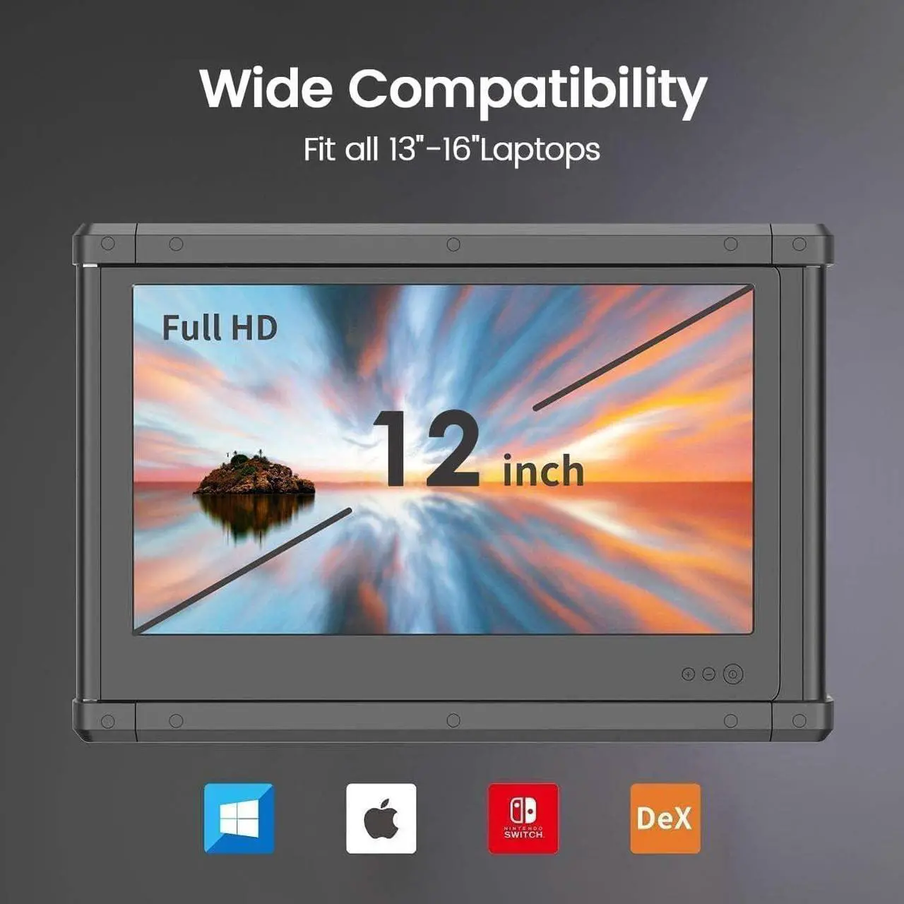 Alt view image 3 of 6 - Portable Monitor for Laptop, 12 Full HD IPS Display, Dual Triple Monitor Screen Extender, HDMI/USB-A/Type-C Plug and Play for Windows, Chrome & Mac, Work with 13-16 Laptops