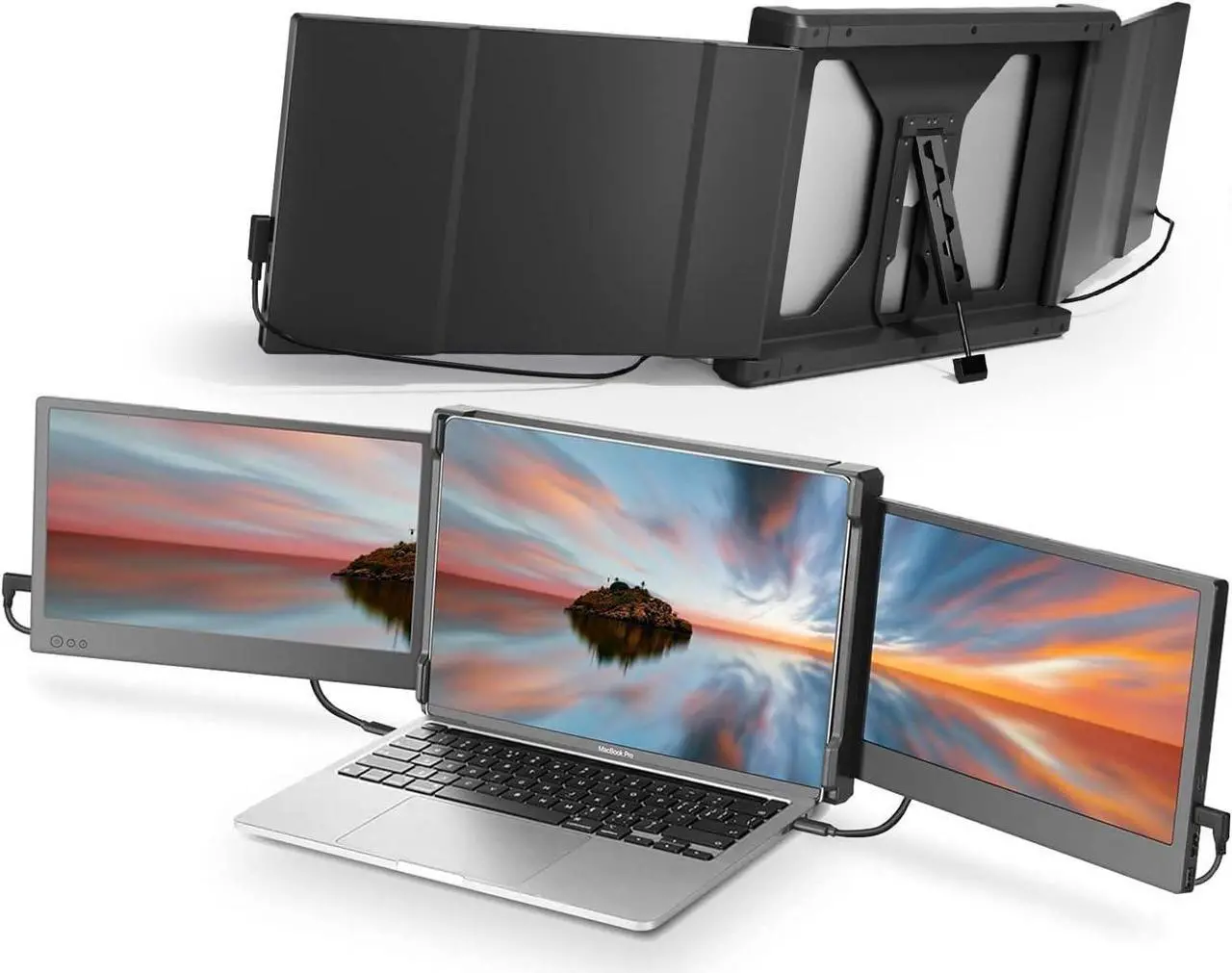 Main image of Portable Monitor for Laptop, 12 Full HD IPS Display, Dual Triple Monitor Screen Extender, HDMI/USB-A/Type-C Plug and Play for Windows, Chrome & Mac, Work with 13-16 Laptops