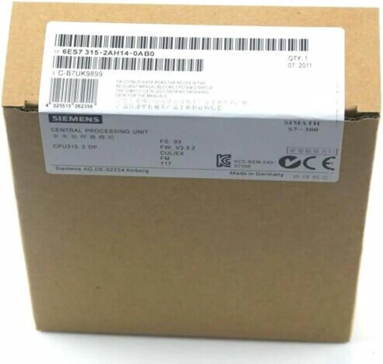 Alt view image 3 of 3 - 1PC NEW IN BOX Siemens 6ES7315-2AH14-0AB0 6ES7 315-2AH14-0AB0